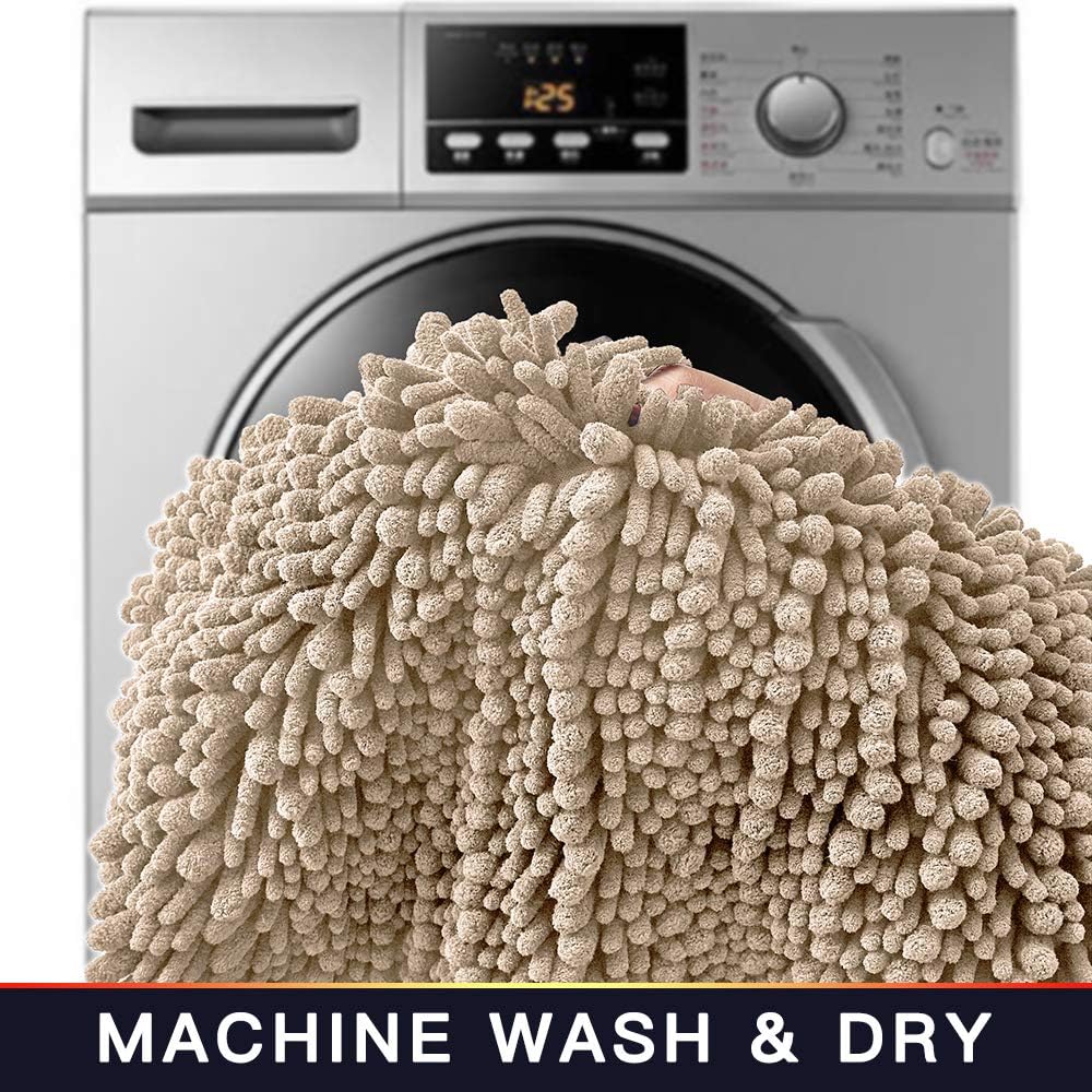 Walensee Bathroom Contour Rug Non Slip Toilet U Shaped Bath Mat (20x24, Beige) Water Absorbent Super Soft Shaggy Chenille Machine Washable Dry Extra Thick Perfect Absorbant Best Plush Carpet