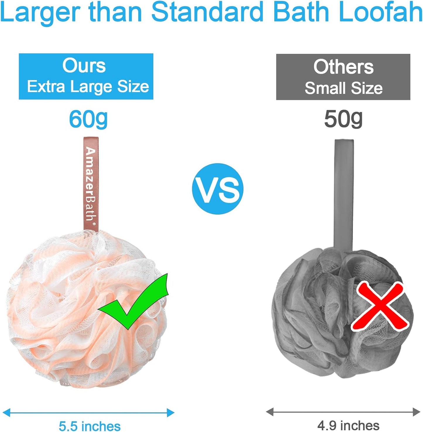 AmazerBath Loofah Sponge 75g/Piece, Exfoliating Bath Sponge Body Scrubber - Loofa Set of 4 - Cotton Candy Quartet, Large