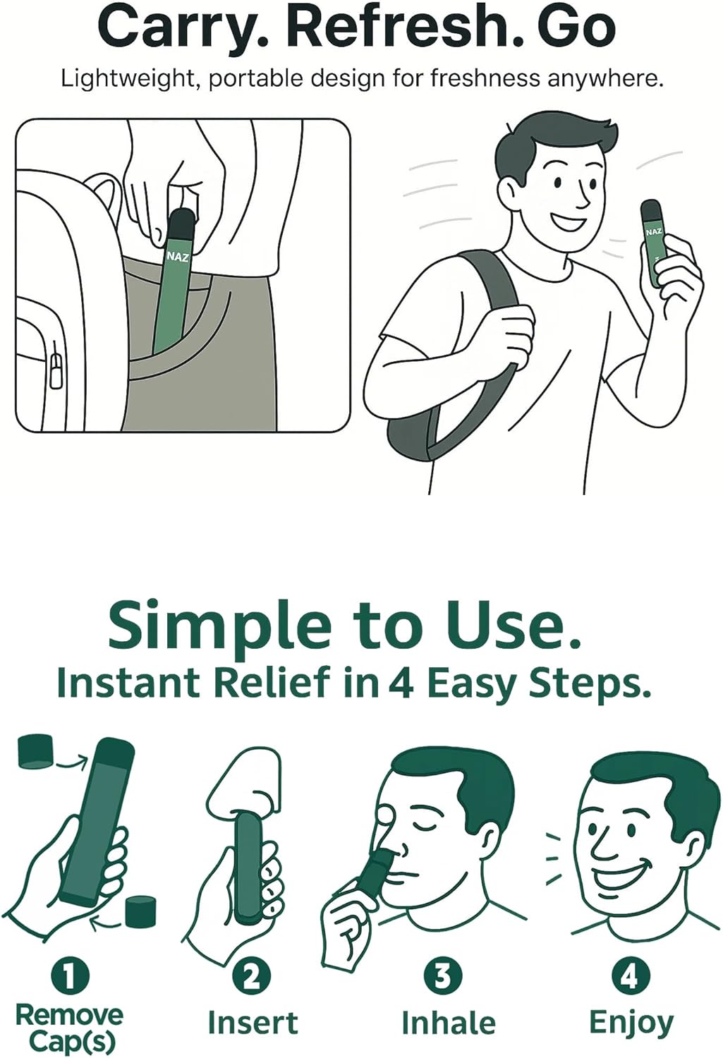 Naz Electric Nasal Stick - Portable Essential Oil Vapor Inhaler for Aromatherapy, Cool & Refreshing, Simple Ingredients | Non-Medicated Nasal Inhaler with Blue Raz, Lemonana, Miami Ice, 3-Pack