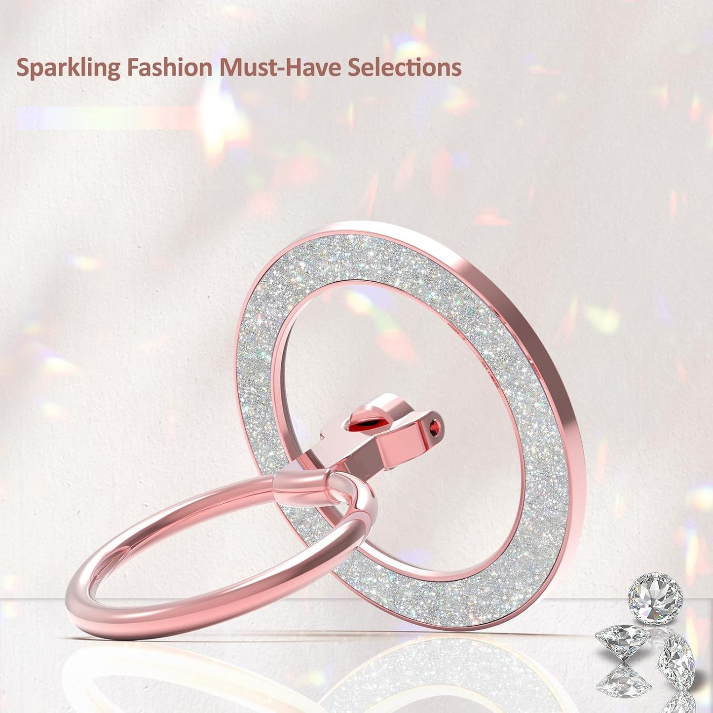 for MagSafe Phone Grip Stand, Magnetic Phone Ring Holder for MagSafe, Magnetic Ring Holder for iPhone. (Glitter Rose Gold)