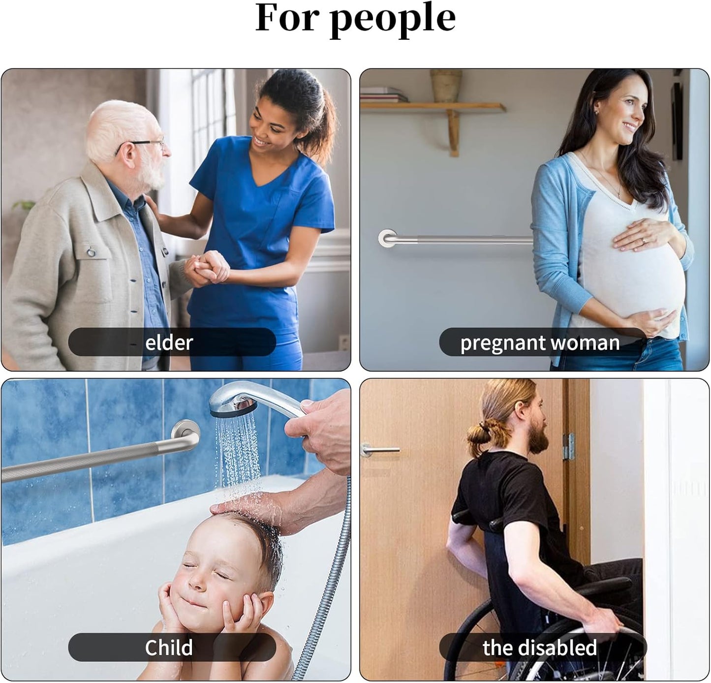 Brushed Nickel Shower Grab Bar w/Anti-Slip Knurled Grip 36 Inch, Zepolu Stainless Steel Bathroom Grab Bars, Safety Bar Balanced Handrail, Handicap Injury Elderly Senior Assist Support Shower Handle