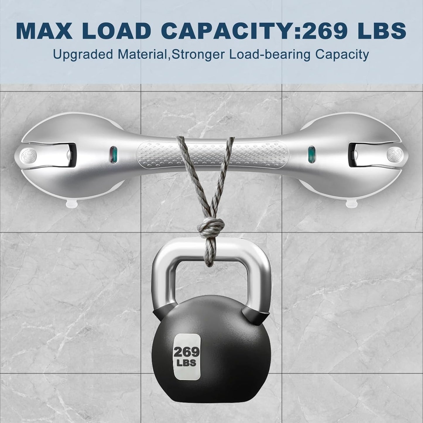 Shower Grab Bar 2 PCS Suction Grab Bars for Bathtubs and Showers, Shower Handle Removable Shower Handrails for Kids, Bathroom Safety Grip Waterproof(Silver)