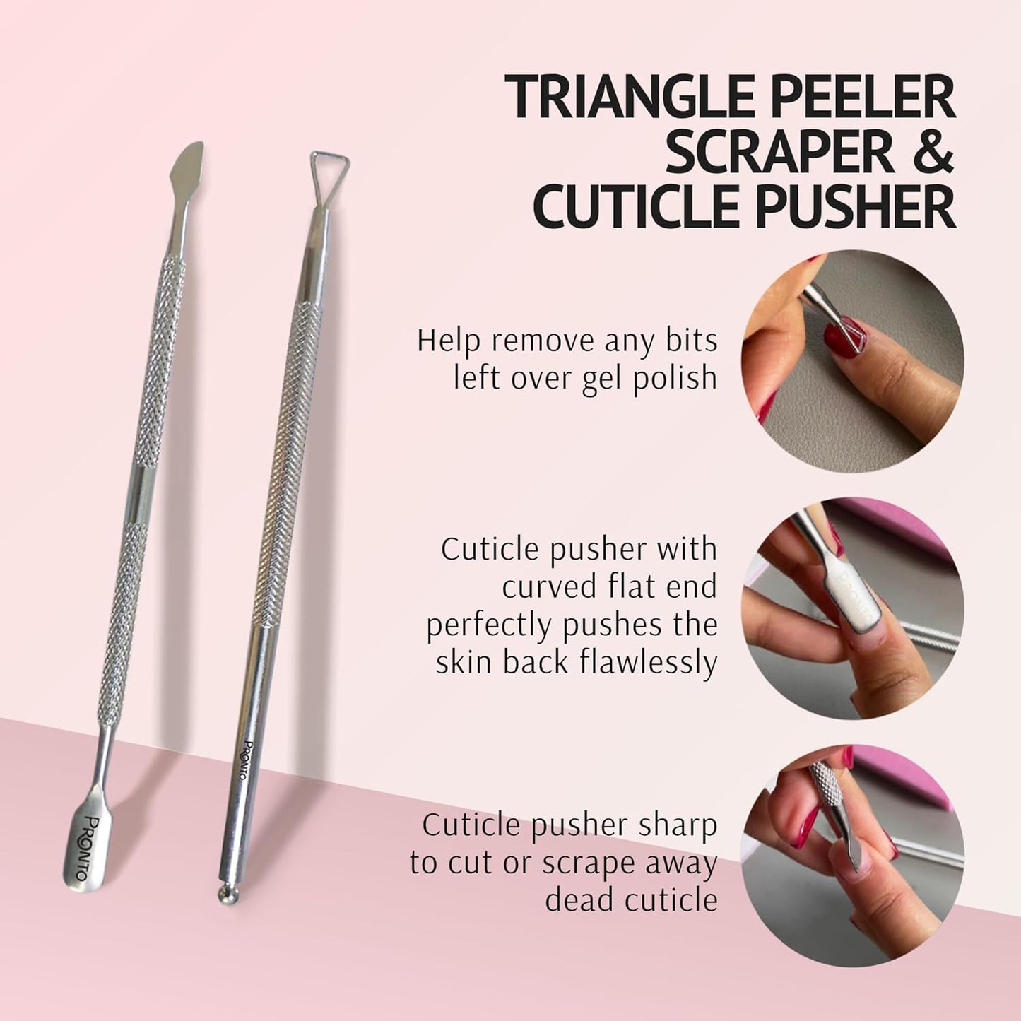 Pronto Acetone Nail Polish Remover 8 Fl Oz with Manicure Kit - Includes Nail File, Buffer, Pusher, Scraper - Pure Acetone 100 Percent - Quick & Professional Gel Acrylic Nail Remover Kit