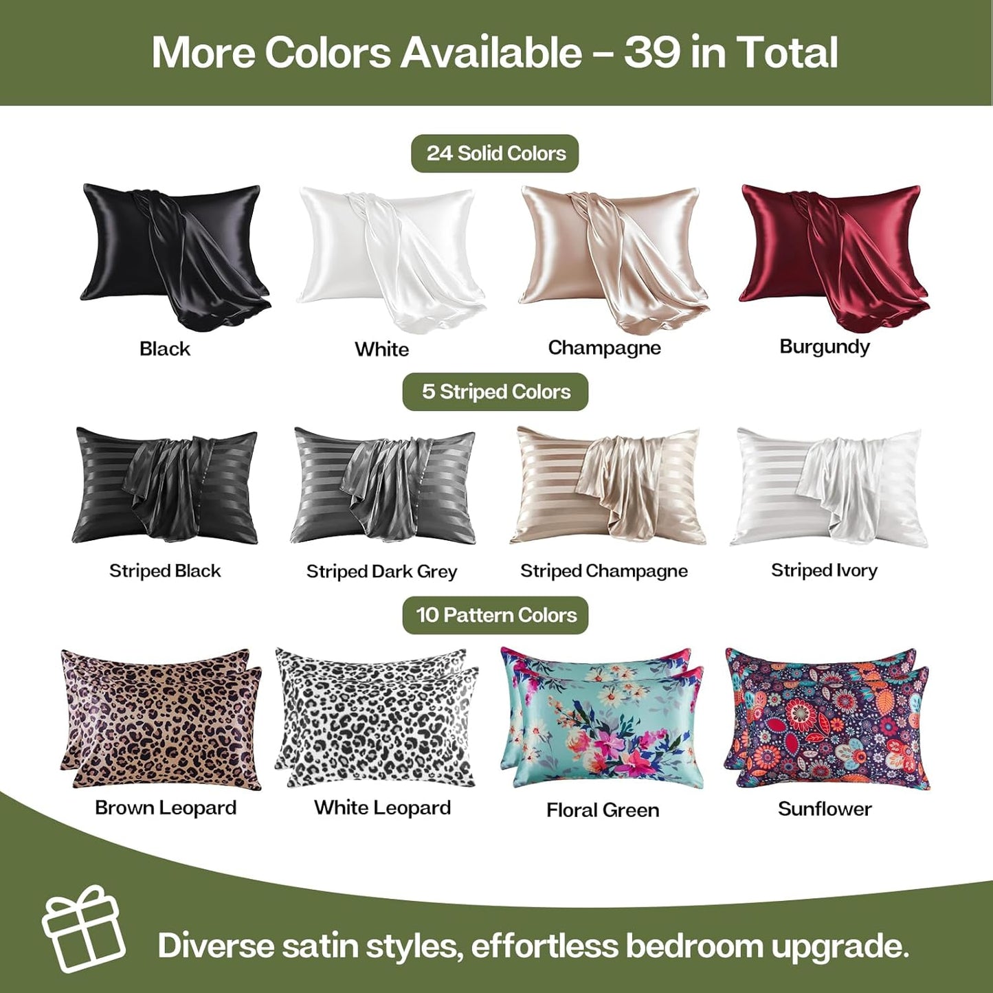 MR&HM Satin Pillowcase for Hair and Skin, Silk Satin Pillowcase 2 Pack, King Size Pillow Cases Set of 2, Silky Pillow Cover with Envelope Closure (20x40, Sage)