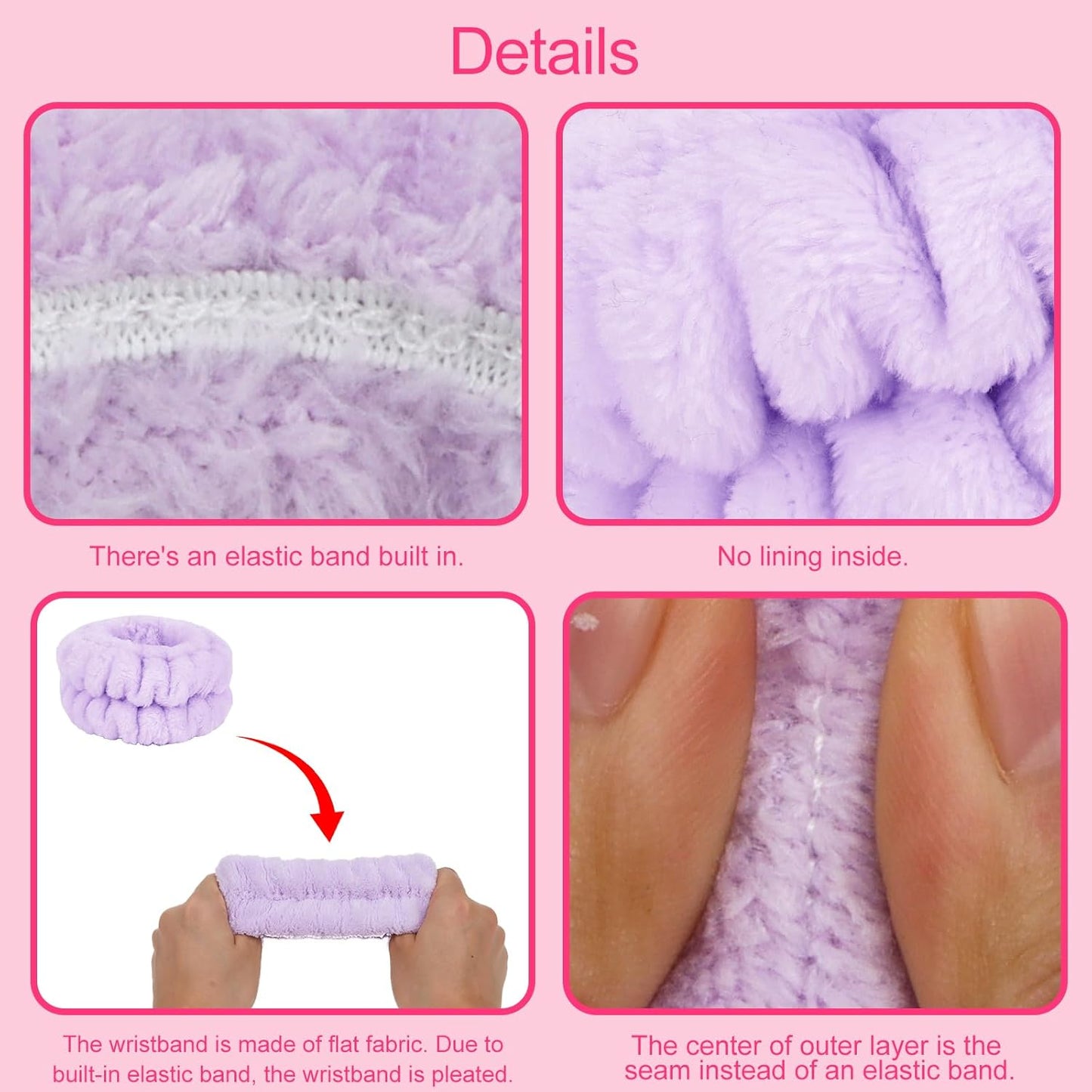 Wecoe Spa Headband And Wristband Set Skincare Headband For Washing Face Hair Claw Clips For Thick Hair Cute Purple Puffy Sponge Makeup Bubble Head Band Wrist Towels Scrunchies For Women Girls