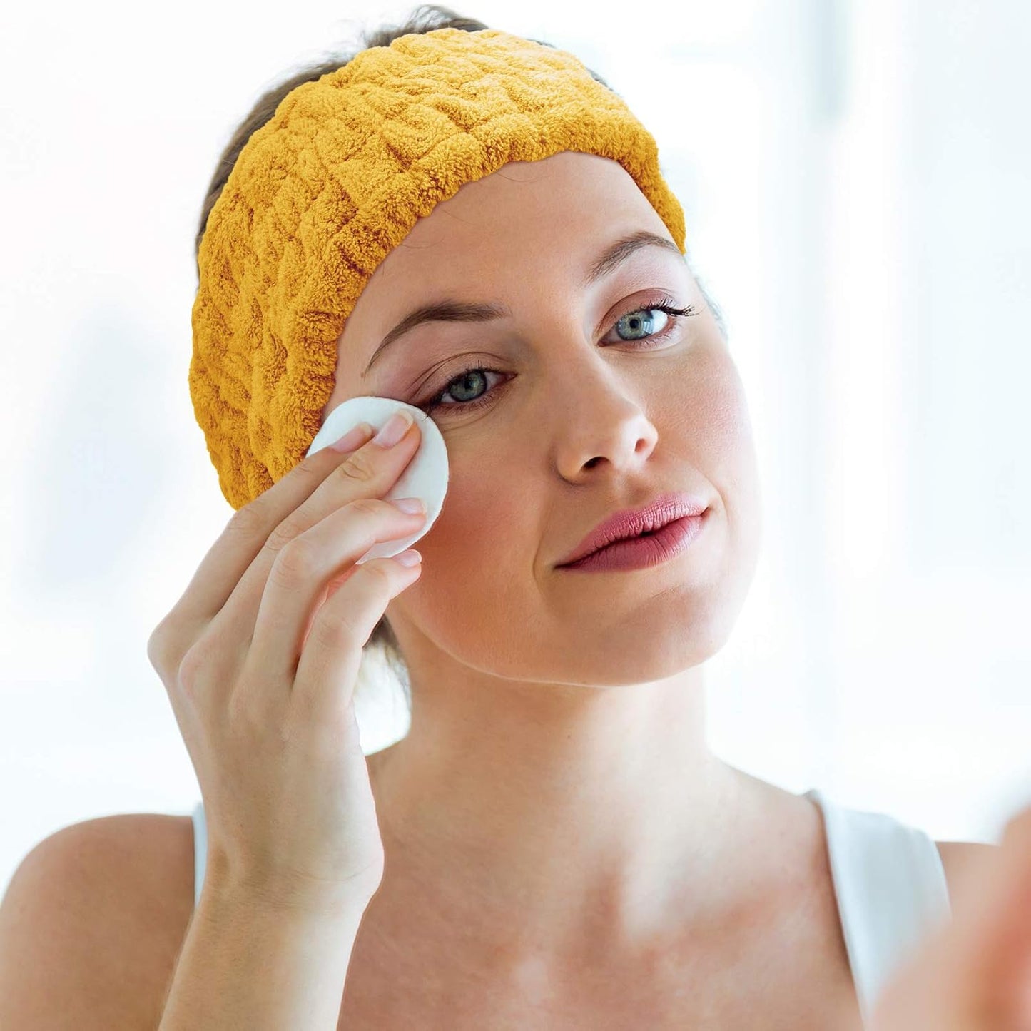 Chuangdi 3 Pieces Spa Headband for Women Facial Makeup Headband Soft Terry Cloth Hairband for Washing Face Mask Spa Shower Gifts(Milky-White, Yellow, Dark Green)