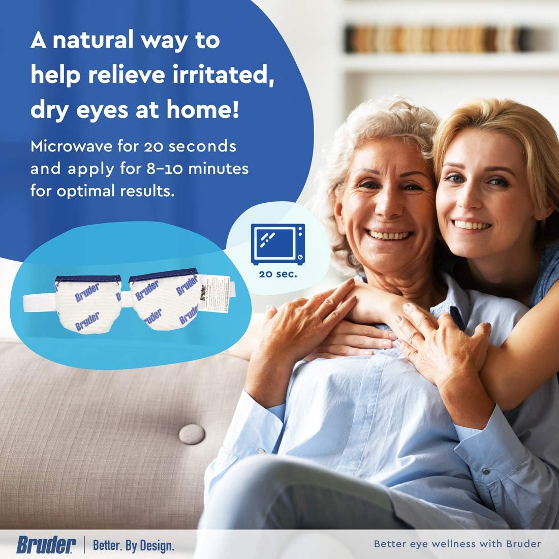 Bruder Moist Heat Compress | Microwave Activated Mask | Reusable, Washable, Non-allergenic | Fast Acting Relief for Dry Eye and Other Irritations | (Pack of 2)