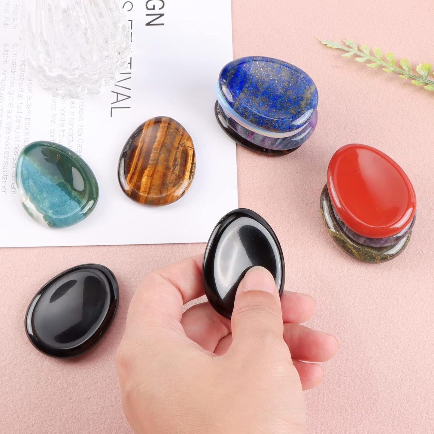 Artistone Black Obsidian Crystal Chakra Thumb Worry Stone Teardrop Reiki Healing Stone Pocket Palm Stones for Anxiety Stress Relief Meditation Therapy Geometry Home Decor