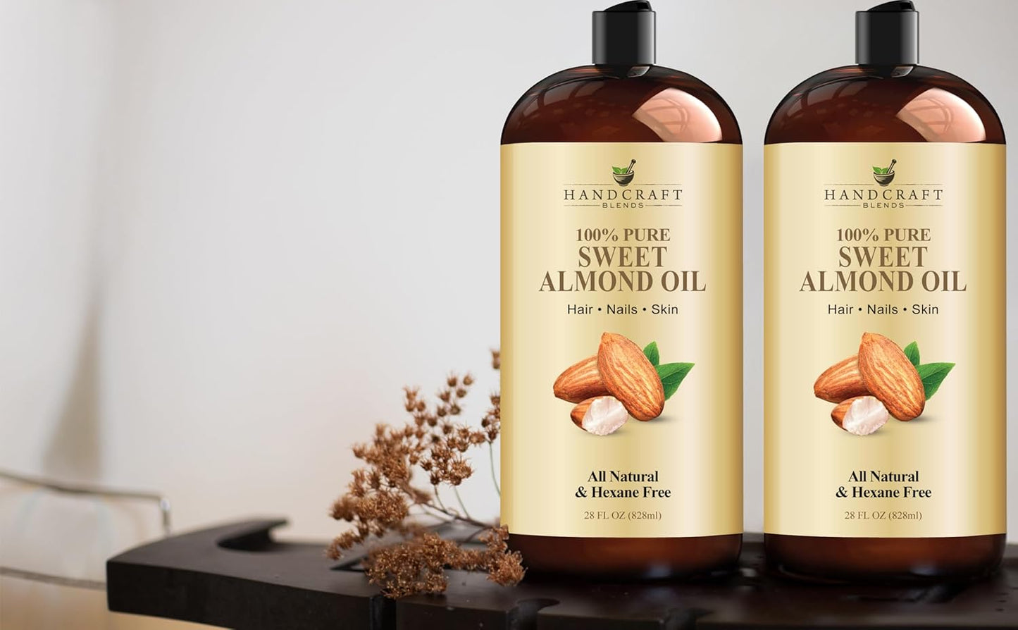 Handcraft Blends Sweet Almond Oil - 28 Fl Oz - 100% Pure and Natural - Premium Grade Carrier Oil for Skin and Hair - Hair and Body - Massage - Hexane-Free