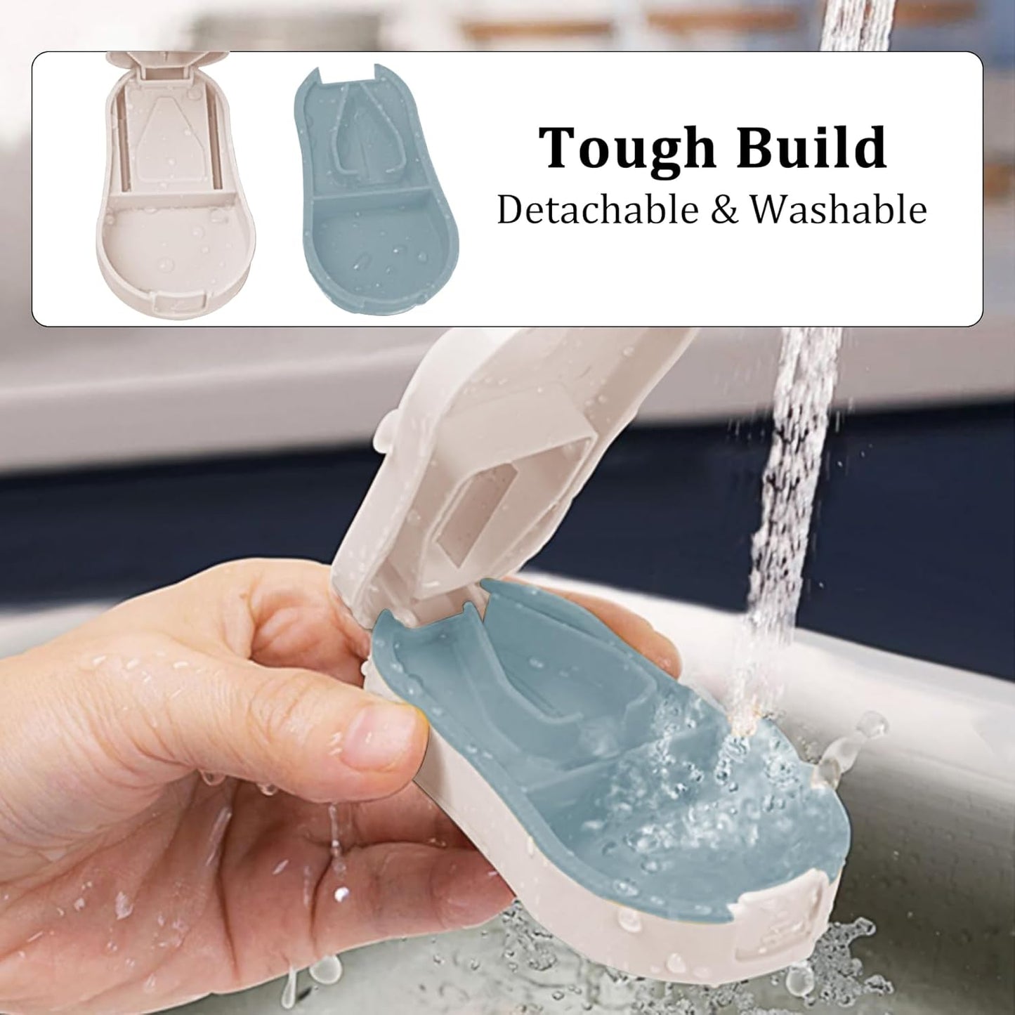 Pill Cutter Splitter for Small and Tiny Pills - Professional Pill Cutter for Small or Large Pills | Wrap-Around Blade Guard | Detachable Nonslip V-Shaped Pad | Easy Open | Back Storage, Cyan (White)