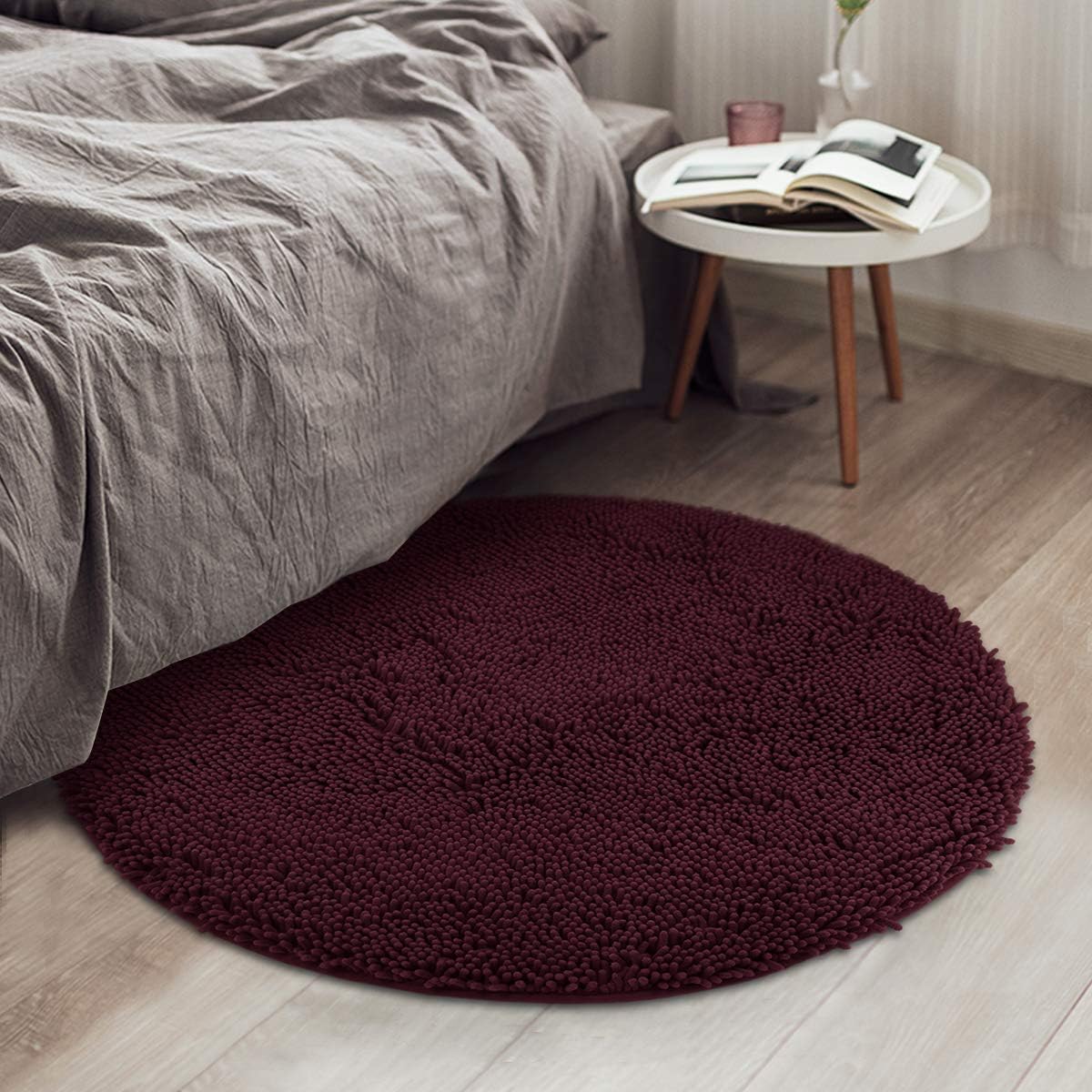 MAYSHINE Round Area Rug Set for Bathroom | Soft Plush Chenille Bath Mat, Water Absorbent Non-Slip Bathroom Rug | Washable Shag Carpet for Shower, Bedroom, or Home Décor | 36"x36" Round | Burgundy