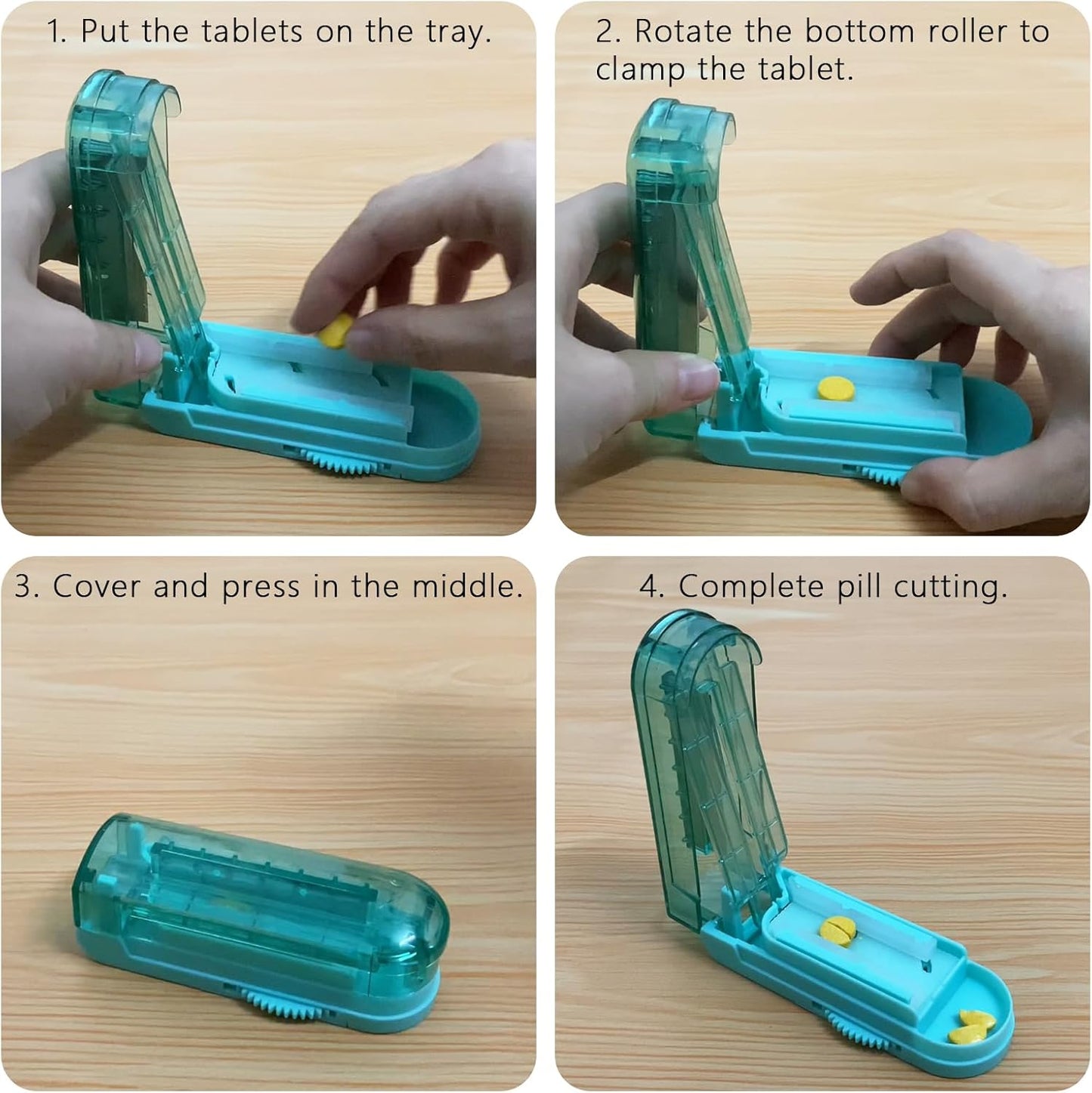 Johnbee Pill Cutter Splitter for Small and Tiny Pills, Larger Pills. Adjustable Pill Splitter Accurately Cuts Multiple Pills at Once. Sharp Blade with Safety Guard. Non-Slip Silicone Edge (Lake Blue)