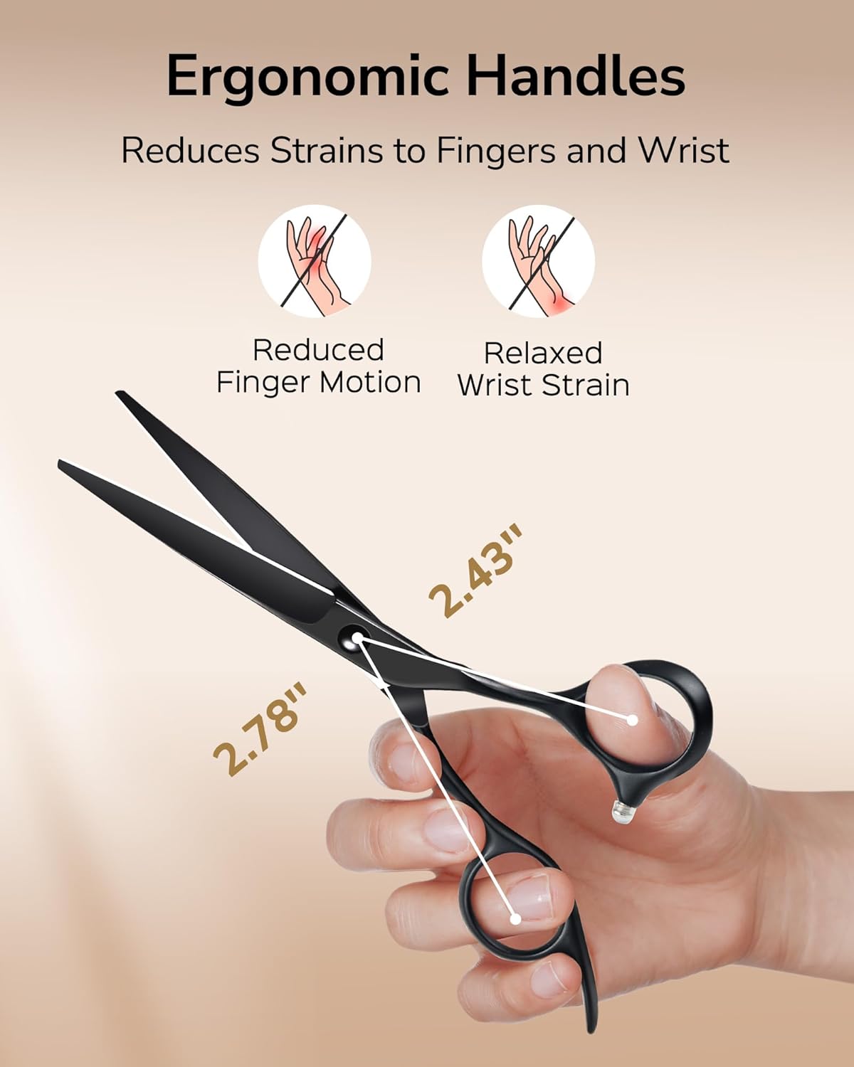 ULG Hair Cutting Scissors, Ultra Sharp Stainless Steel Blades, Matte Black Teflon Coated, Comfortable Offset Handle, Easy-to-Use Shears for Trimming, Shaping, At Home Haircuts Like a Pro, 7-Inch