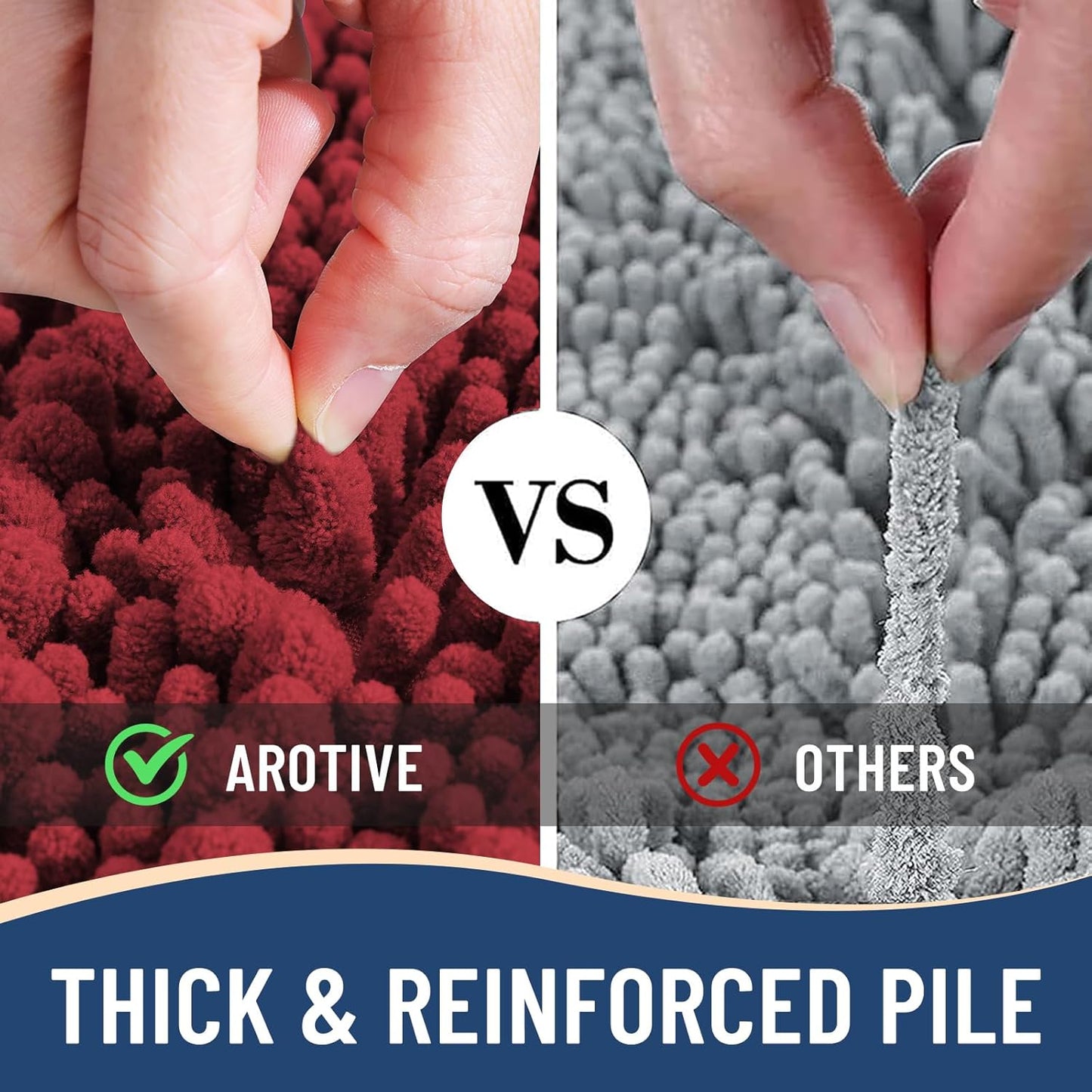 Arotive Luxury Chenille Bathroom Rug Mat, Extra Soft Thick Absorbent Shaggy Bath Rugs, Non-Slip Machine Wash Dry, Plush Bath Mats for Bathroom, Shower and Tub, 30x17, Red