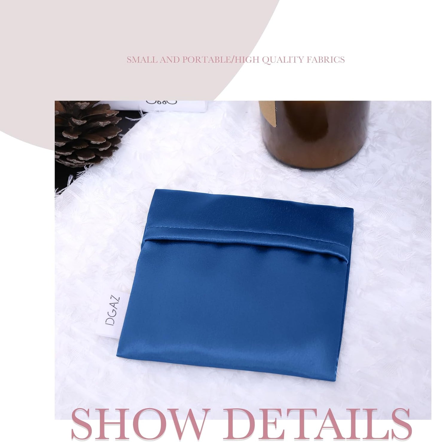 DGAZ Silk Sanitary Napkin Storage Bag, Period Bags for Teen Aged Girls, Portable for Panty Liners/Menstrual Cup/Small Tampons,Mini Makeup Bags for Purse(Blue Jean)