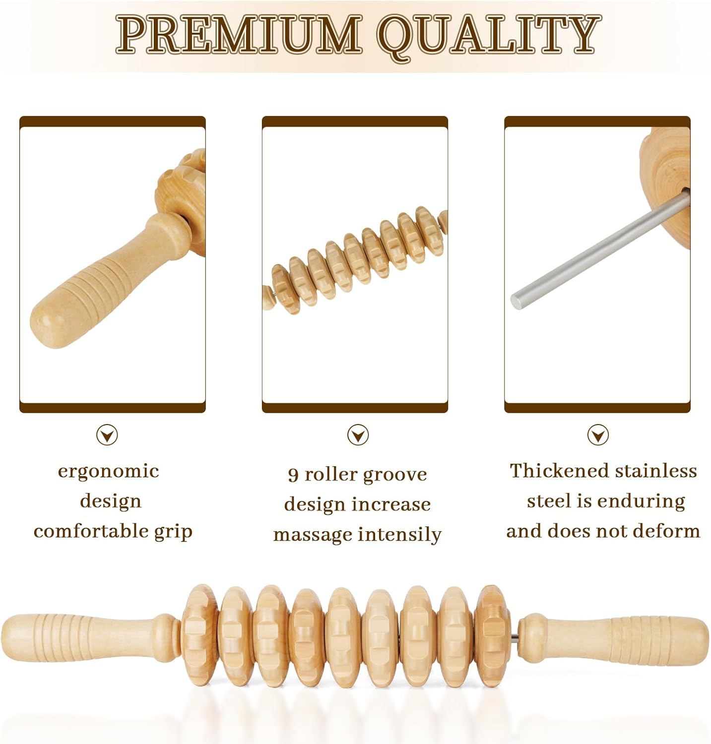 Liitrton Manual Wooden Fascia Massage Roller Trigger Points for Release Cellulite Sore Muscle Blasting (White+Red)