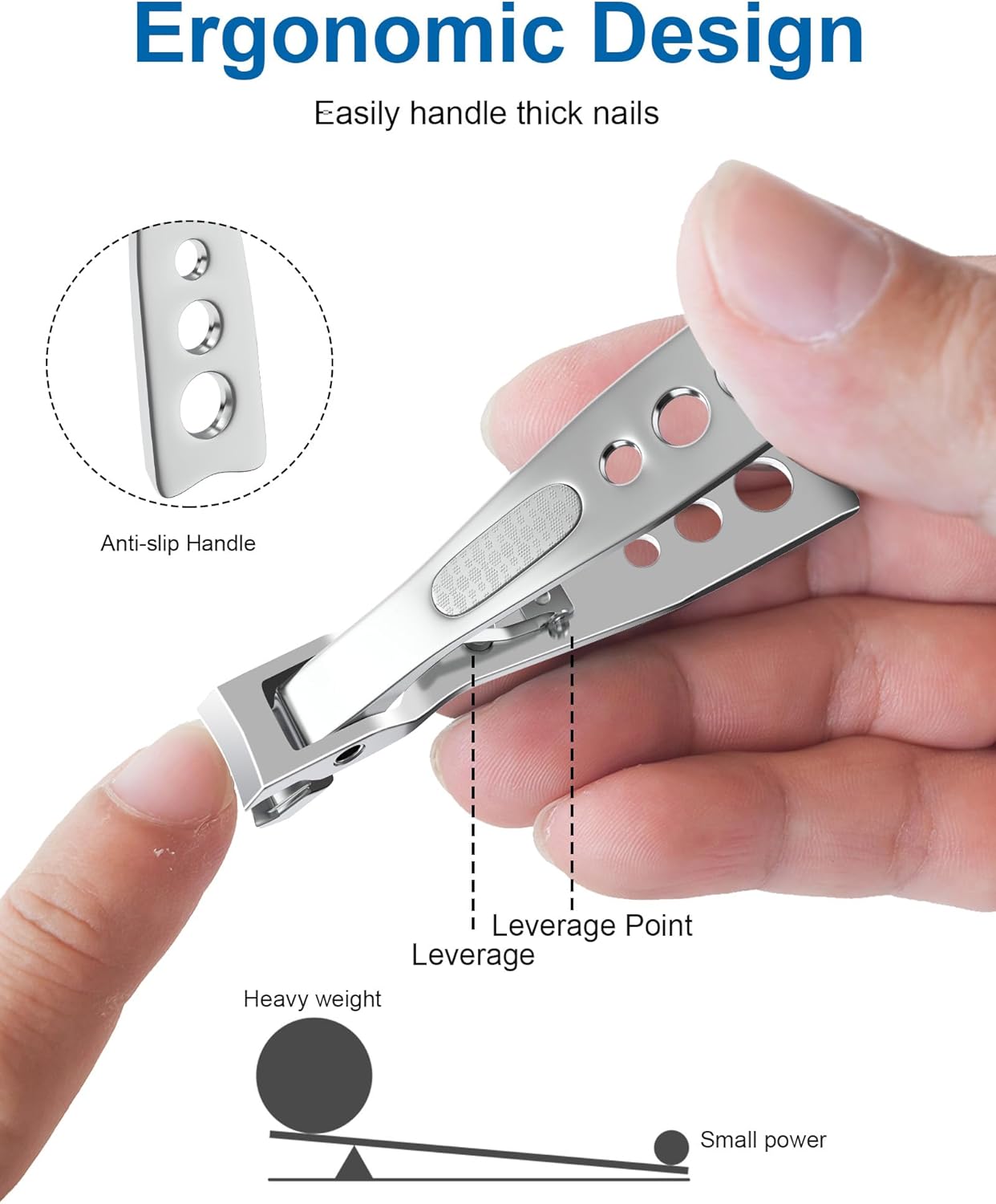 Nail Clippers for Thick Nails, Sturdy Sharp Heavy Duty Large Wide Jaw Opening Anti-Splash Fingernail and Toenail Clipper with Catcher for Seniors, Men & Women, Adult, Silver