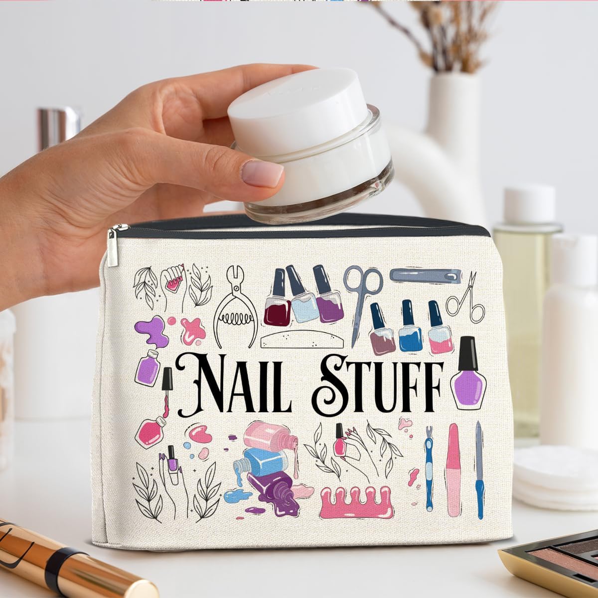Nail Tech Makeup Bag Gifts for Women Nail Technician Artist Manicurist Cosmetic Bag Zipper Makeup Pouch