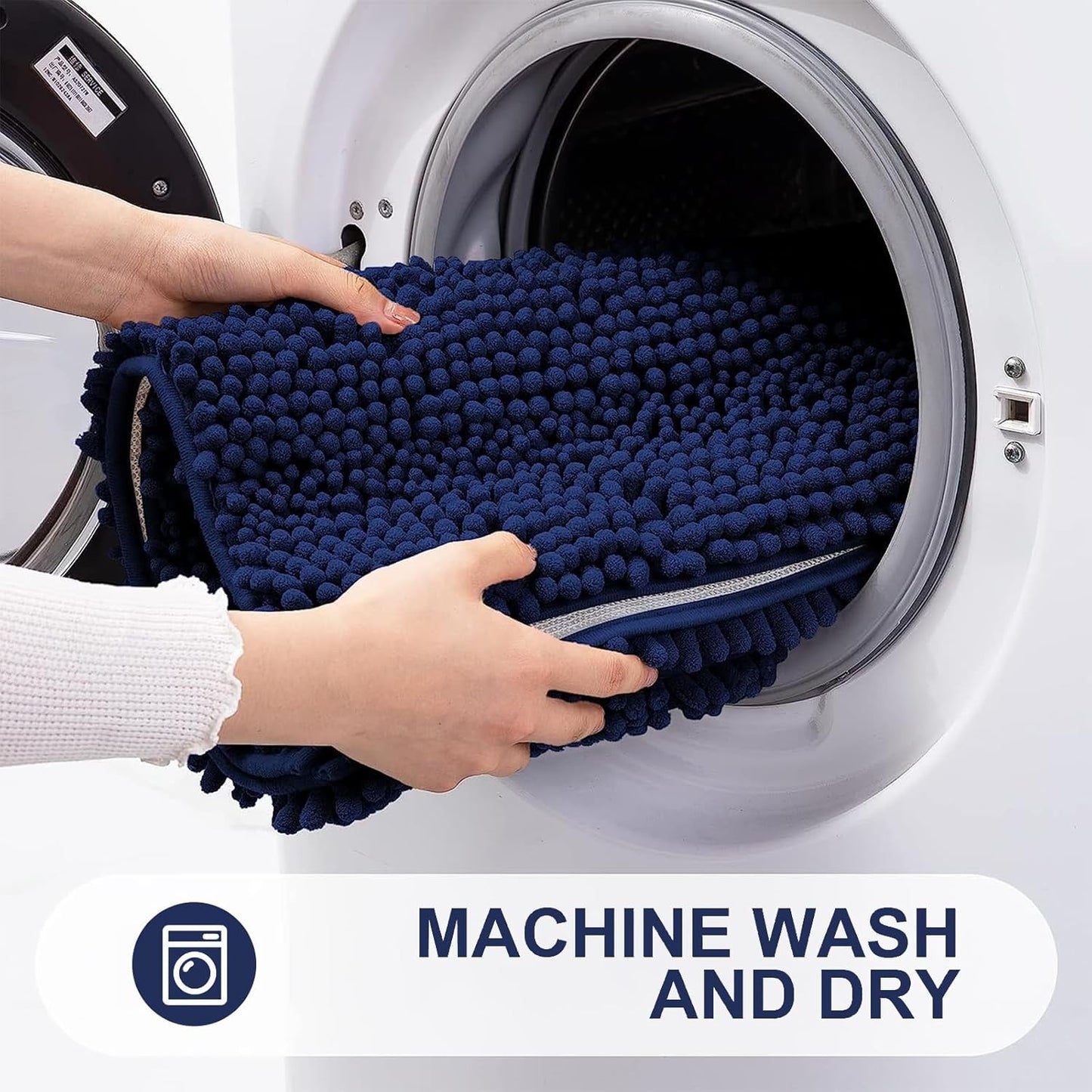 Grandaily Chenille Striped Bathroom Rugs 47x32, Extra Thick and Absorbent Bath Mats, Non-Slip Soft Plush Shaggy Shower Carpet, Machine Wash Dry, Bath Rug for Bathroom, Navy