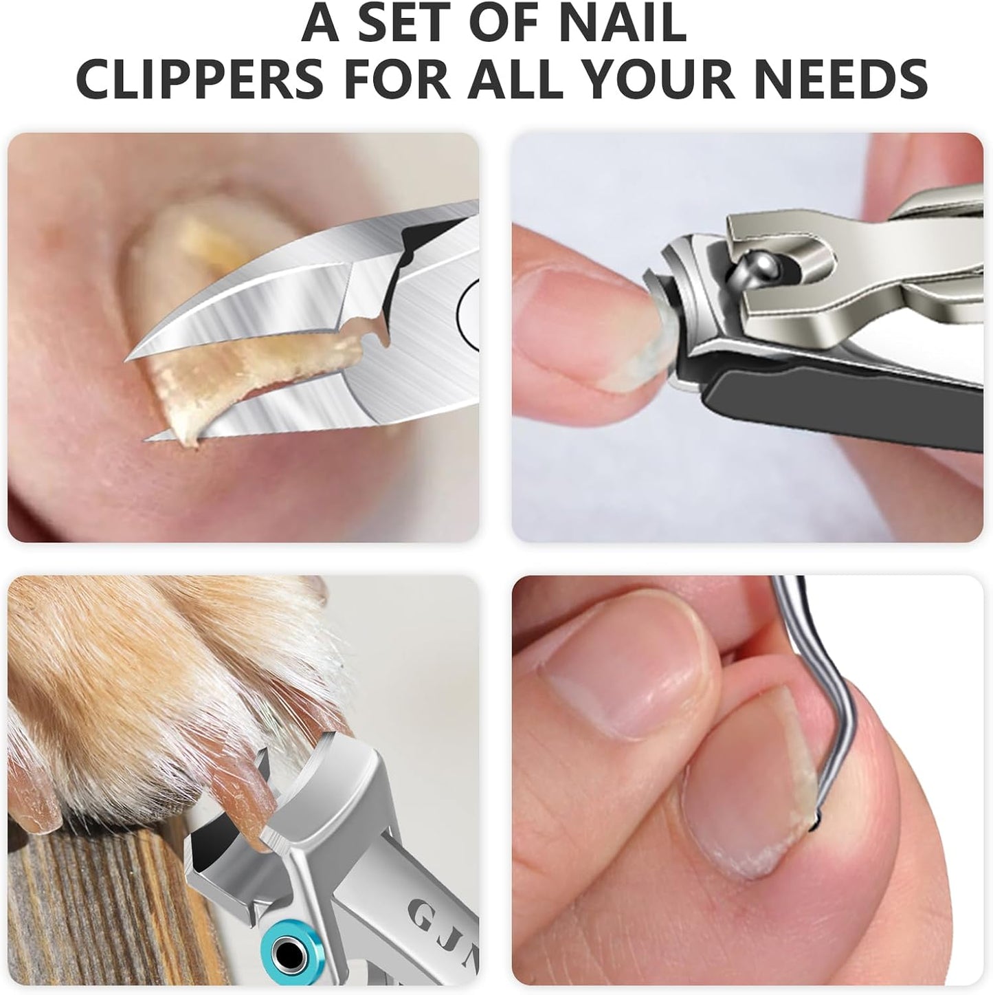 Toe Nail Clippers for Thick Nails - 5PCS Heavy Duty Toenail Clipper for Men, 37mm/16mm Wide Jaw Opening Nail Clippers