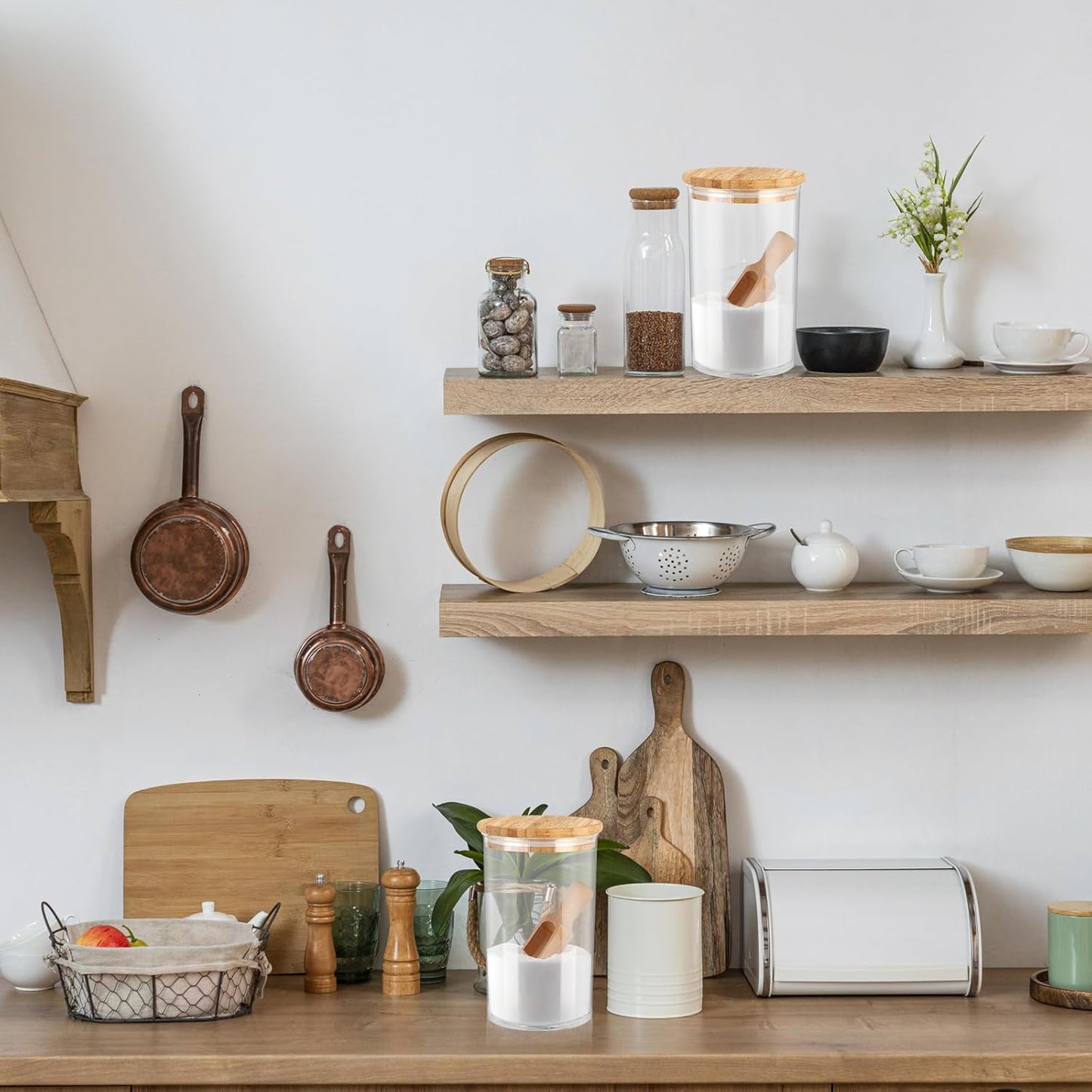 42oz Acrylic Bath Salt Jar with Wooden Scoop Flour Containers with Lids Airtight Epsome Salt Bath for Bathroom Kitchen(Hold 42 Ounces of Bath Salt)