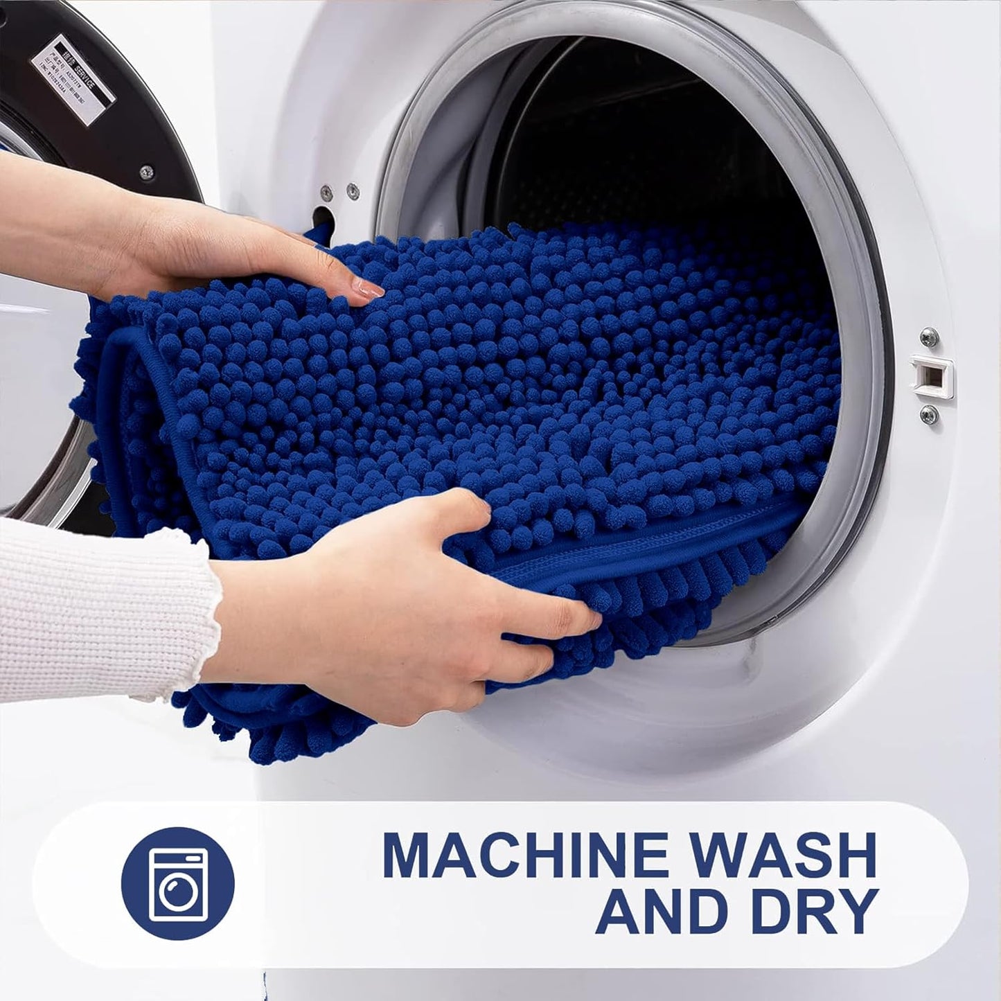 Grandaily Chenille Striped Bathroom Rugs 30x20, Extra Thick and Absorbent Bath Mats, Non-Slip Soft Plush Shaggy Shower Carpet, Machine Wash Dry, Bath Rug for Bathroom, (Medium, Royal Blue)