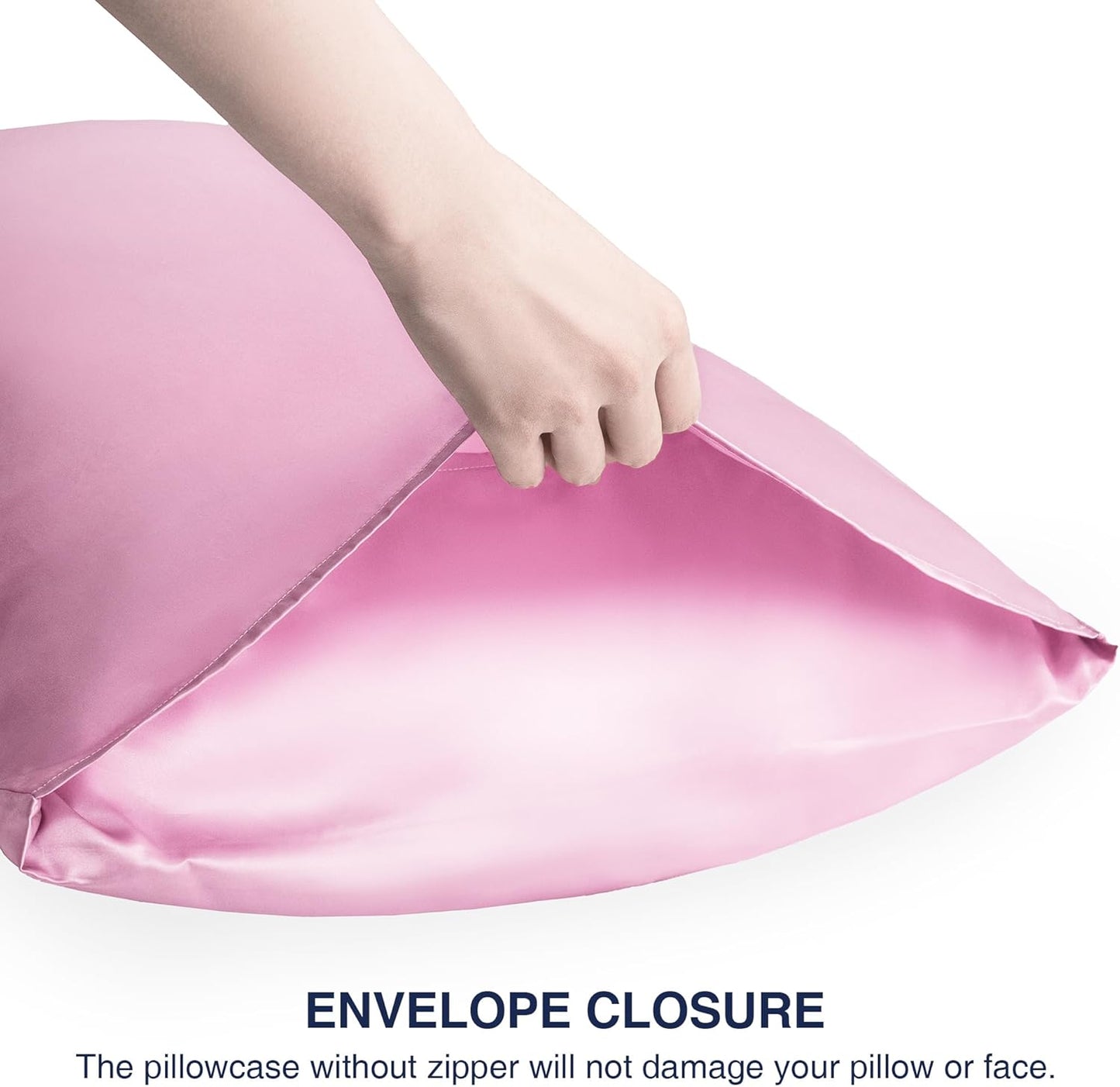 EXQ Home Silky Satin Pillowcase for Hair and Skin,Soft Cooling Pillow Cases Queen Size Set of 2 Satin Pillow Case with Envelope Closure Pink