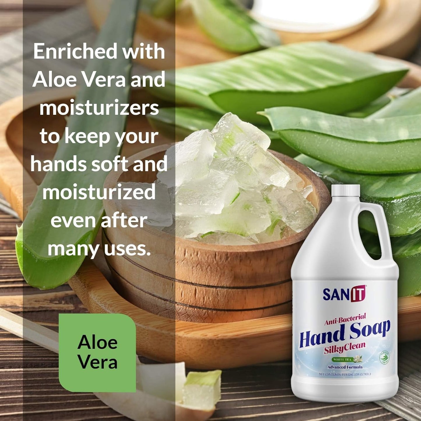 Sanit Silky Clean Antibacterial Liquid Gel Hand Soap Refill - Advanced Formula with Coconut Oil and Aloe Vera - All Natural Moisturizing Hand Wash - Made in USA, White Tea, 1 Gallon