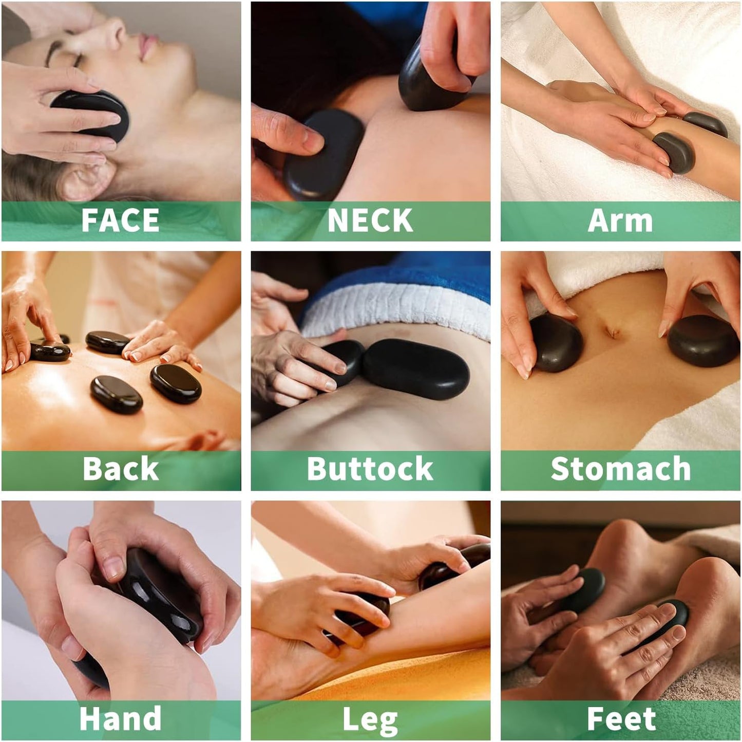 Hot Stones for Massage-6 Large Essential Basalt Massage Stones Set (3.15in) with 2 Mushroom Shape Gua Sha Facial Tools, Massage Tools for Professional or Home SPA, Relaxing, Pain Relief