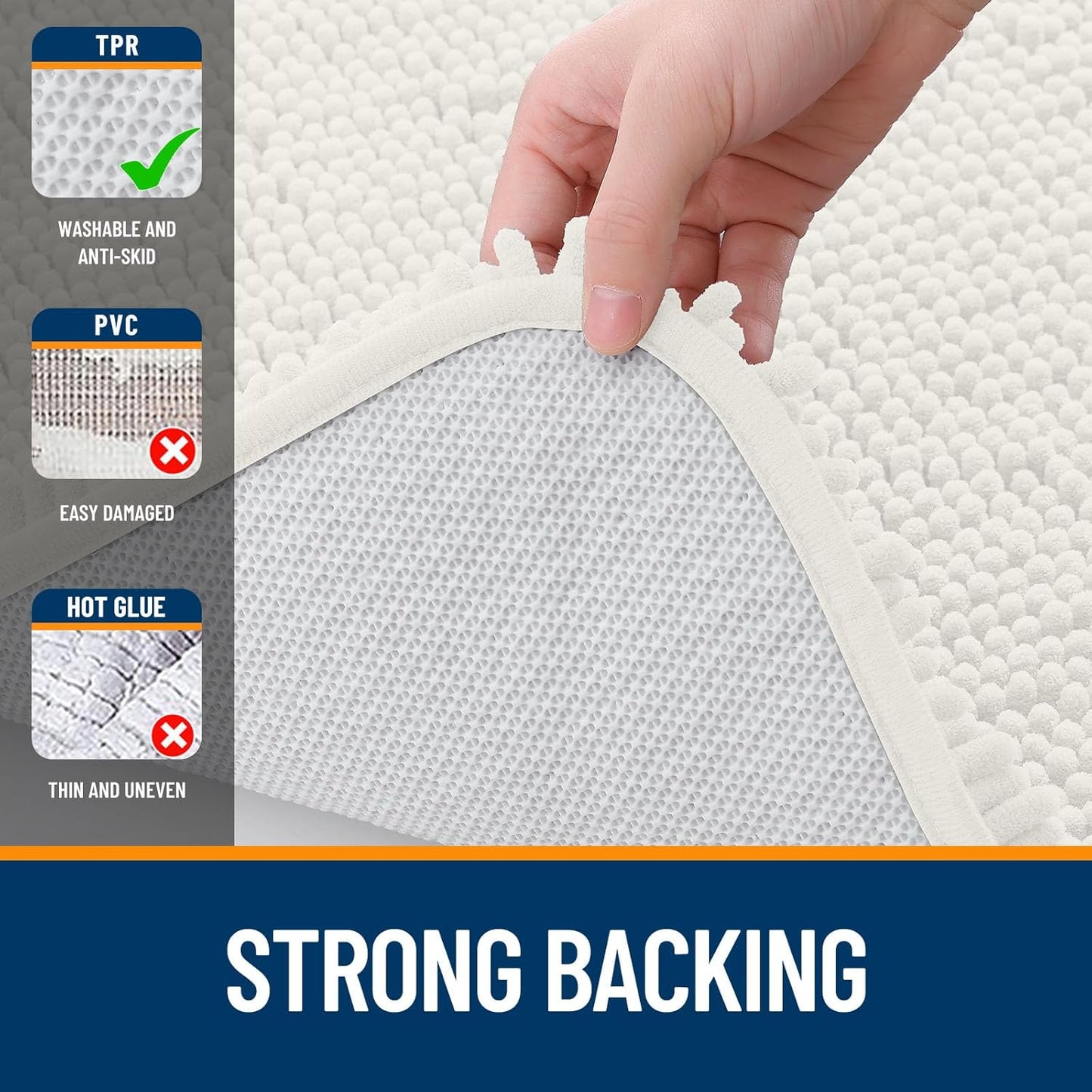 OLANLY Bathroom Rugs 47x24, Extra Soft Absorbent Chenille Bath Rugs, Rubber Backing Quick Dry, Machine Washable Bath Mats for Bathroom Floor, Tub and Shower, Home Decor Accessories, Ivory