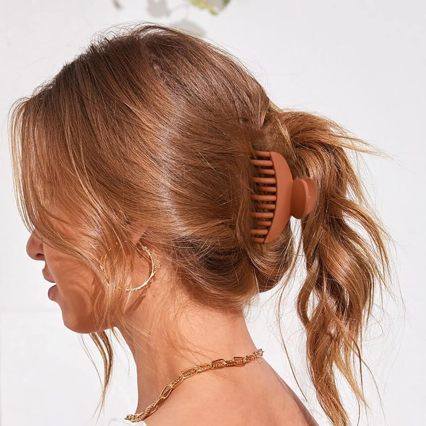 DEEKA 4 PCS Double Row Teeth Hair Claw Clips 2.5" Medium Hair Clips for Thin Hair Small Matte Clips Short Fine Hair Accessories for Women and Girls -Black Brown