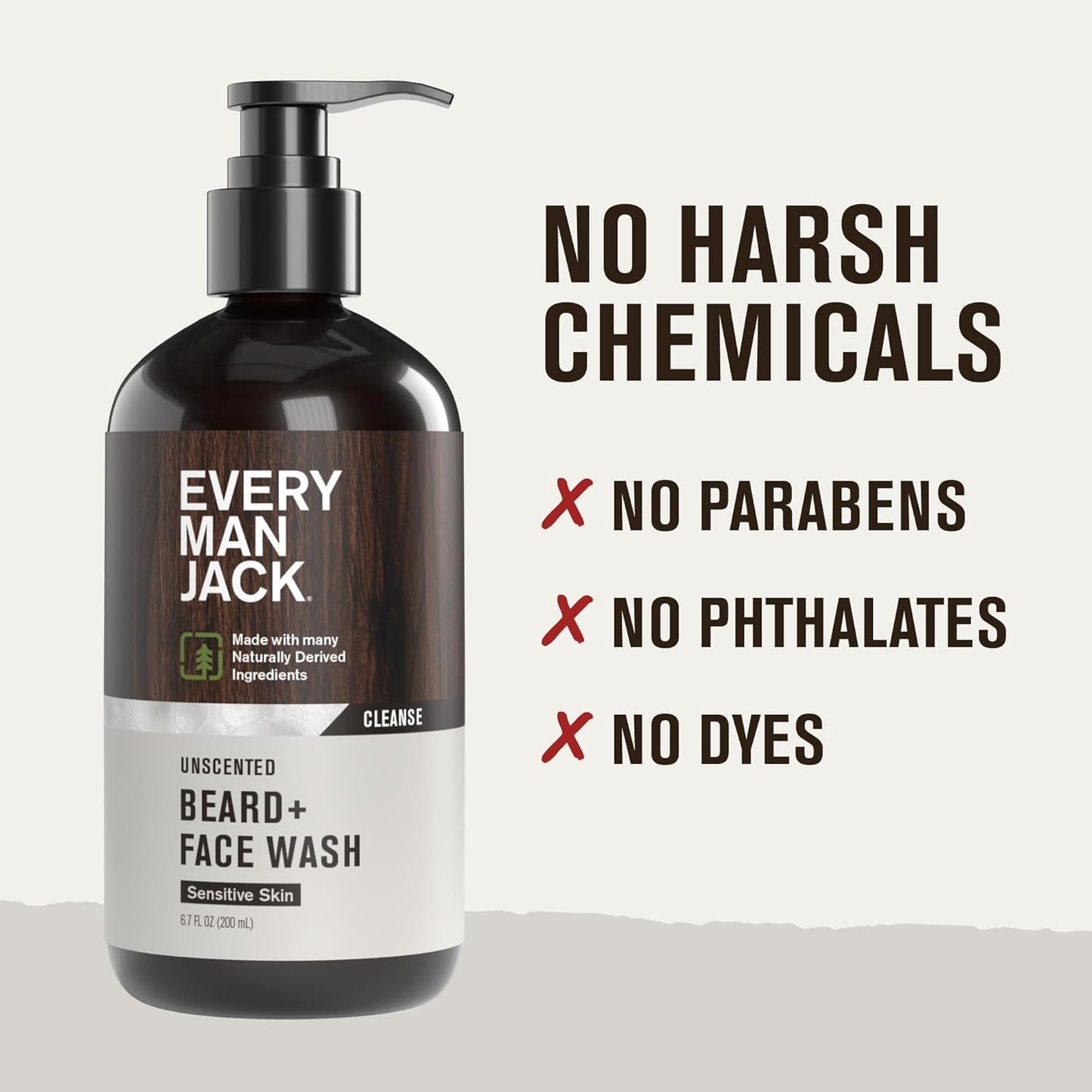 Every Man Jack Unscented Beard + Face Wash - Fragrance Free for Sensitive Skin - Naturally Cleanse and Condition Your Beard and Skin - 6.7-ounce (2 pack)