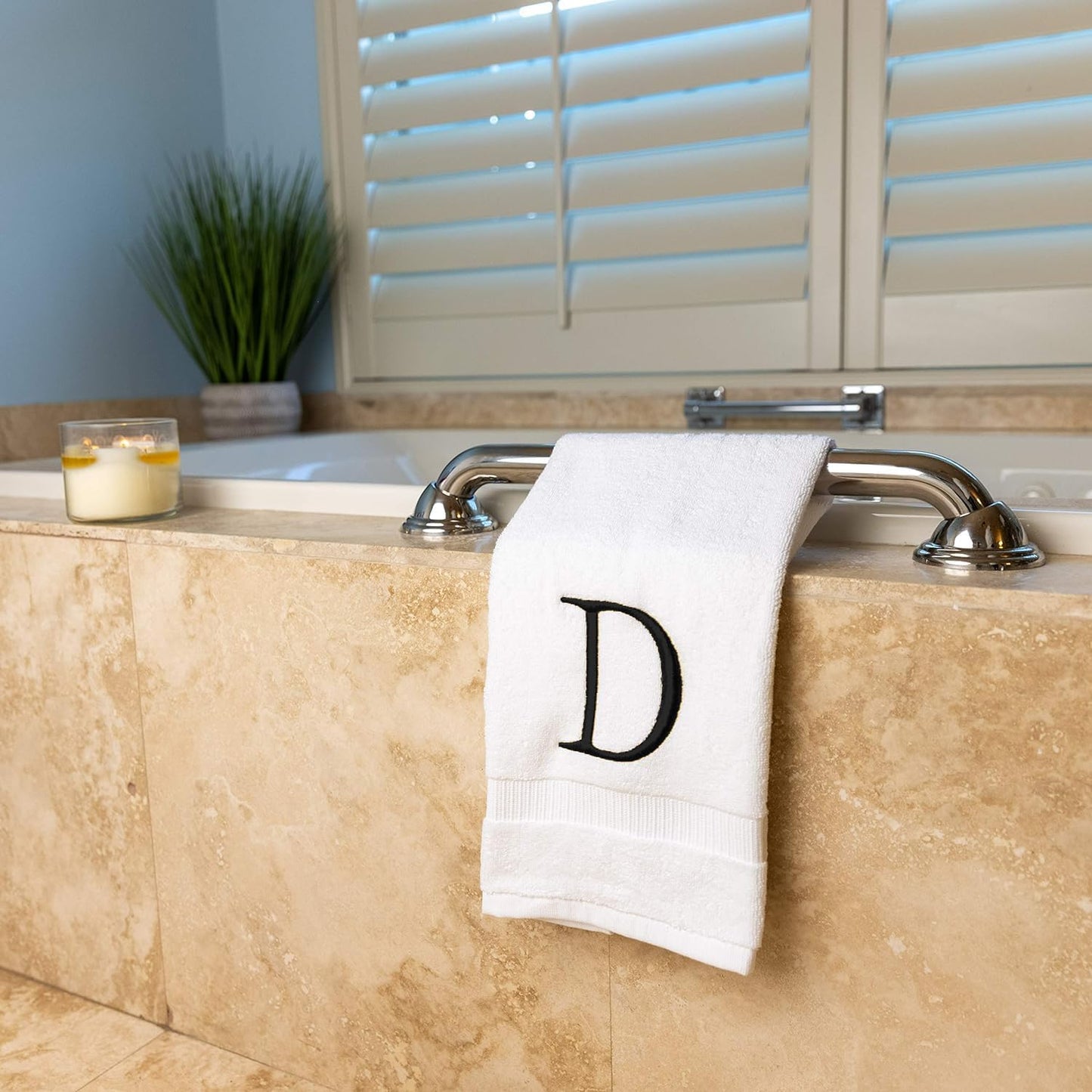 Black Luxury Hand Towel for Bathroom - Monogrammed Initial Hotel Quality Decorative Embroidered Towel for Powder Room, Spa - GOTS Organic Certified - Set of 2 Letter D