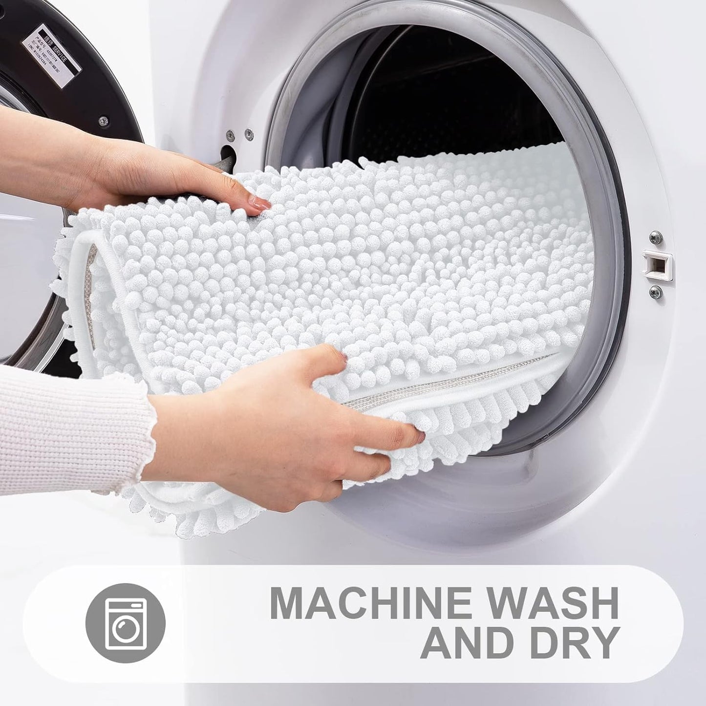 Grandaily Chenille Striped Bathroom Rugs 36x24, Extra Thick and Absorbent Bath Mats, Non-Slip Soft Plush Shaggy Shower Carpet, Machine Wash Dry, Bath Rug for Bathroom, (Large, White)