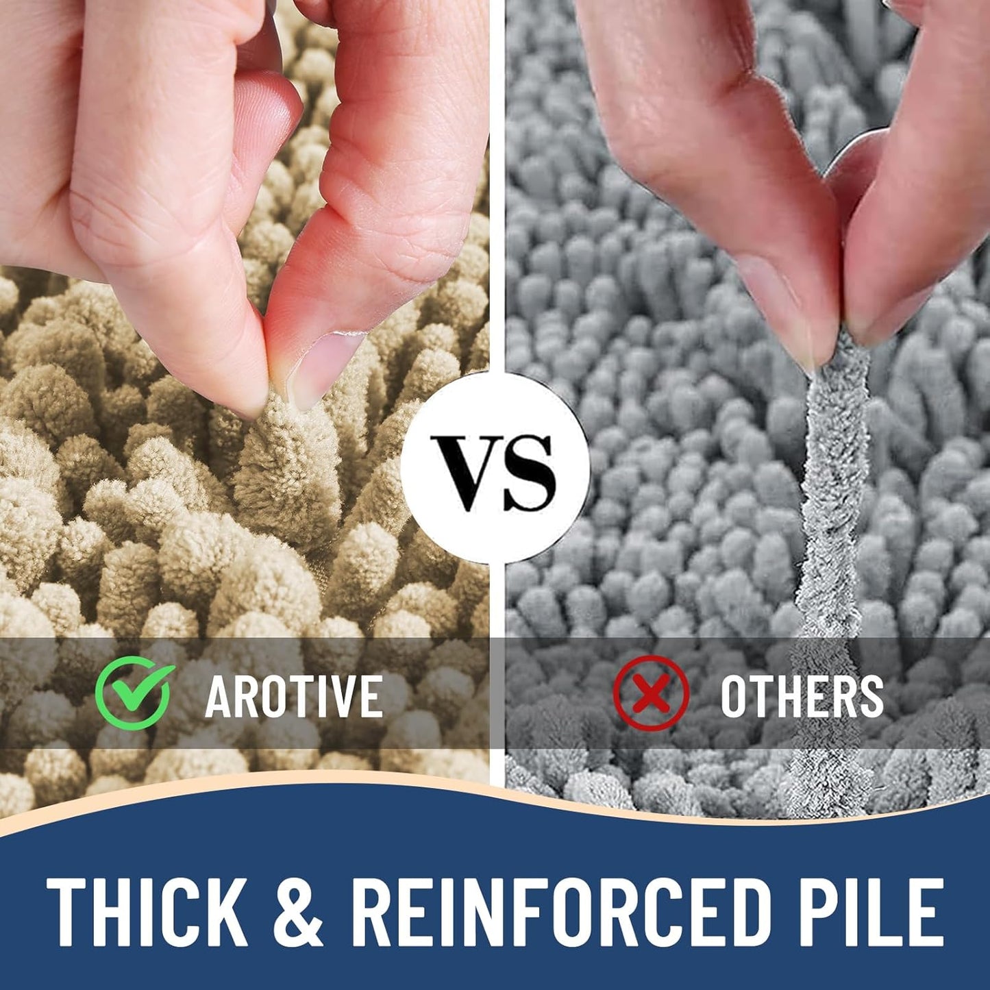 Arotive Luxury Chenille Bathroom Rug Mat, Extra Soft Thick Absorbent Shaggy Bath Rugs, Non-Slip Machine Wash Dry, Plush Bath Mats for Bathroom, Shower and Tub, 44x32, Beige