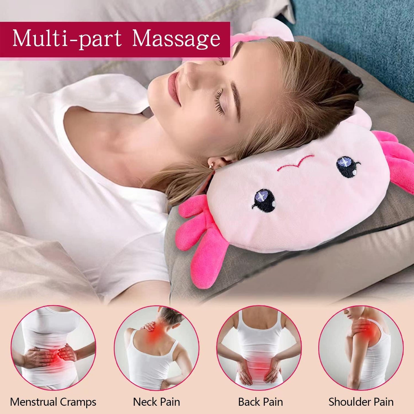 Microwave Heating Pad for Pain Relief, 13" x 10" Microwavable Heating Pads for Cramps, Back Pain, Neck Shoulder, Muscles, Knee, Joints, Natural Heat Pack Moist Heat, Pink Axolotl