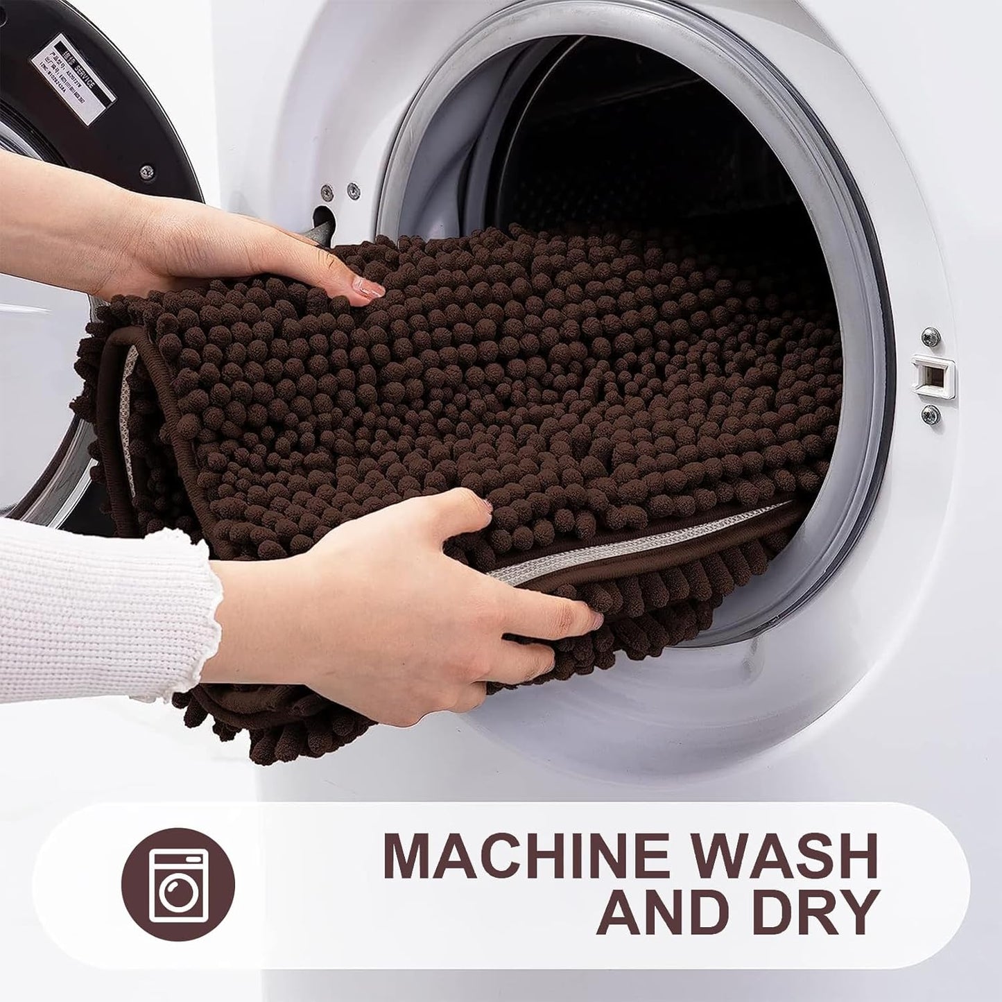 Grandaily Chenille Striped Bathroom Rugs 30x20, Extra Thick and Absorbent Bath Mats, Non-Slip Soft Plush Shaggy Shower Carpet, Machine Wash Dry, Bath Rug for Bathroom, (Medium, Brown)