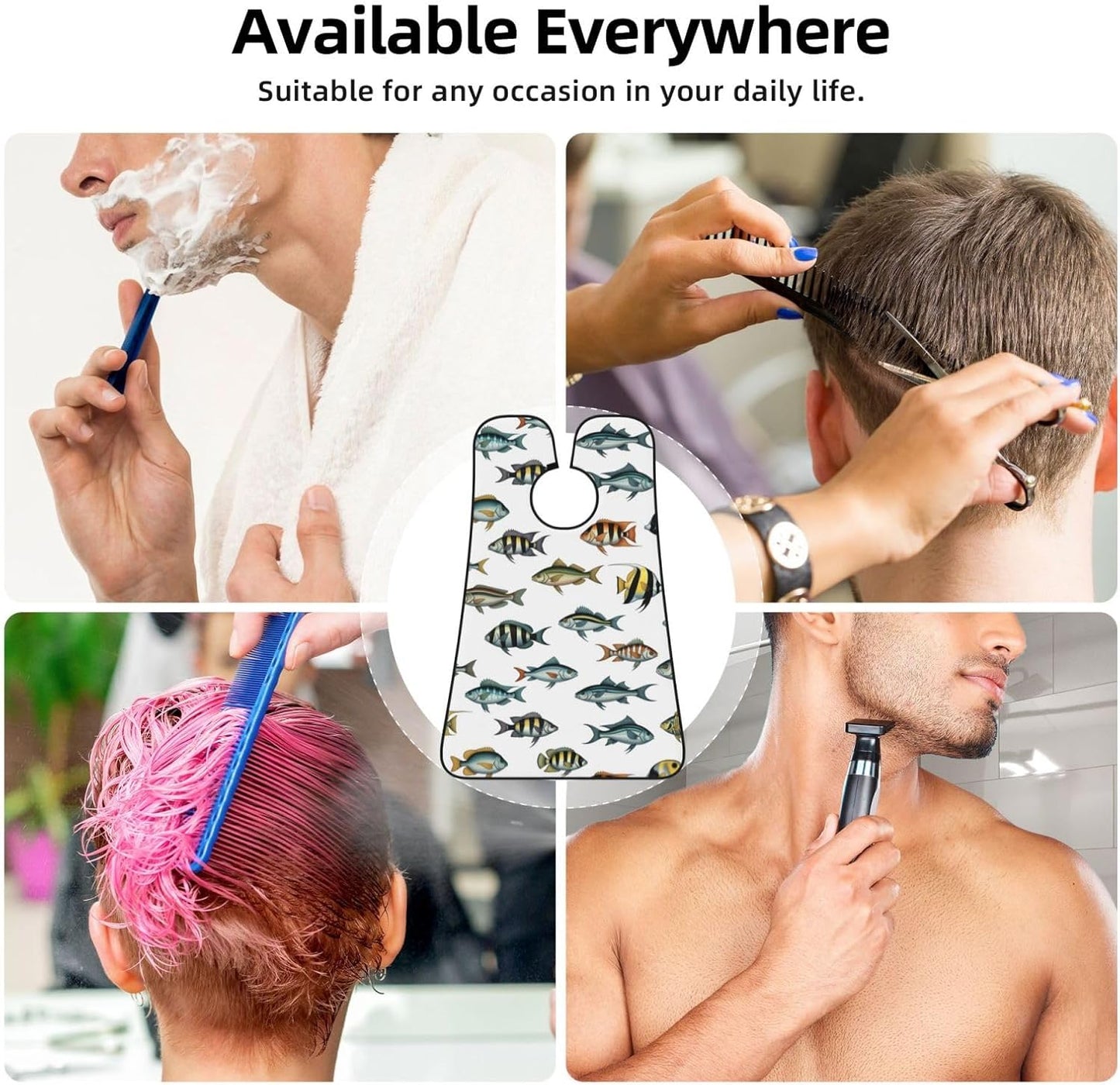Beard Shaving Cape with Suction Cups, Sea Fish Pattern Shave Bib, Non-Stick Waterproof Hair Catcher, Grooming Bib for Men Husband