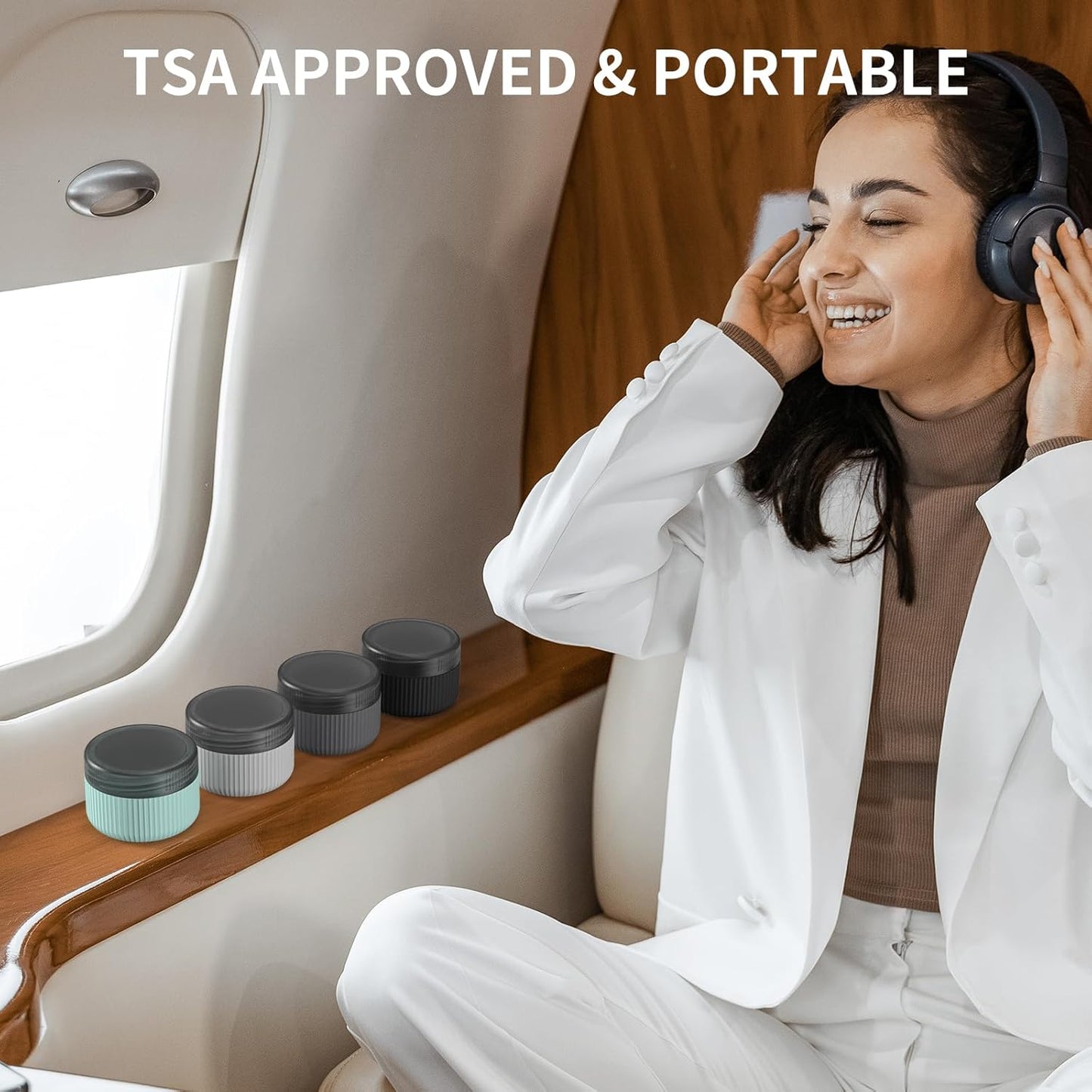 ME.FAN Travel Containers for Toiletries, TSA Approved 1.5 oz Silicone Cream Jars, Leak-proof Journey Containers, Trip Accessories with Lid for Cosmetic Face Hand Body Cream 4 Pack Black Lid - Grey