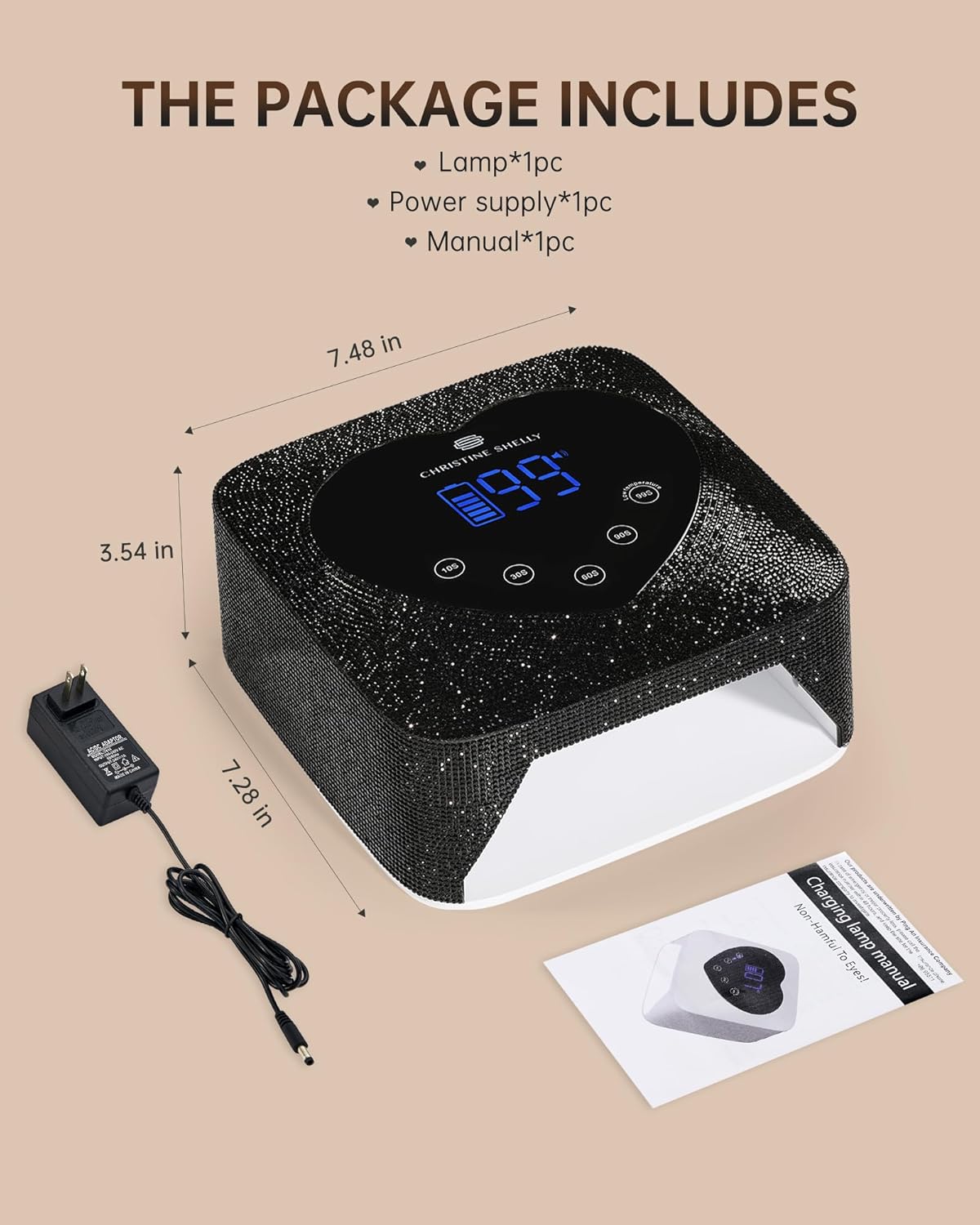 UV LED Nail Lamp 72W Rechargeable Sparkly Wireless Nail Dryer Gel Polish Light with 5 Timer Setting Professional Quick Dry Curing Lamp with Display Auto Sensor for Salon & Home, Black