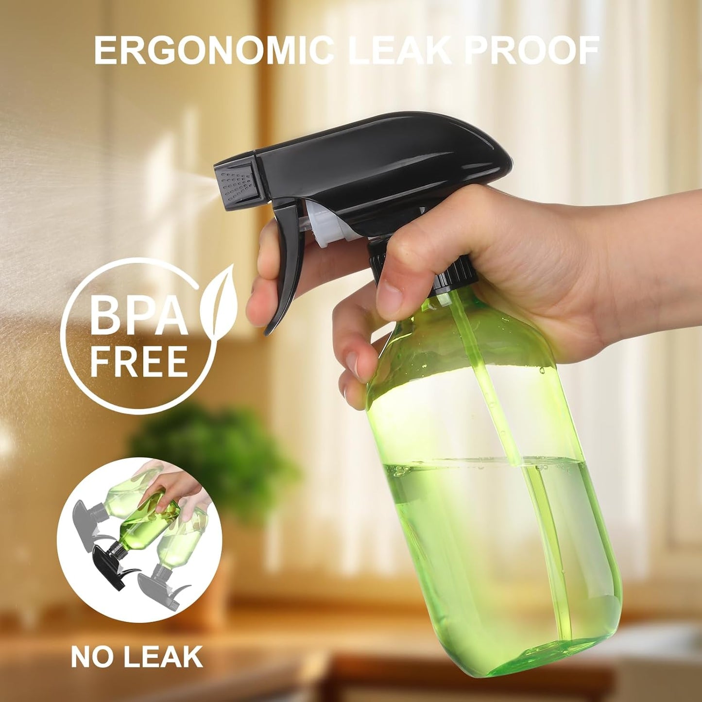 Bynccea Plastic Spray Bottles 2 Packs - 10 oz/300 ml Empty Water Spray Bottles - BPA Free Plastic Refillable Containers for Hair, Gardening, Plants