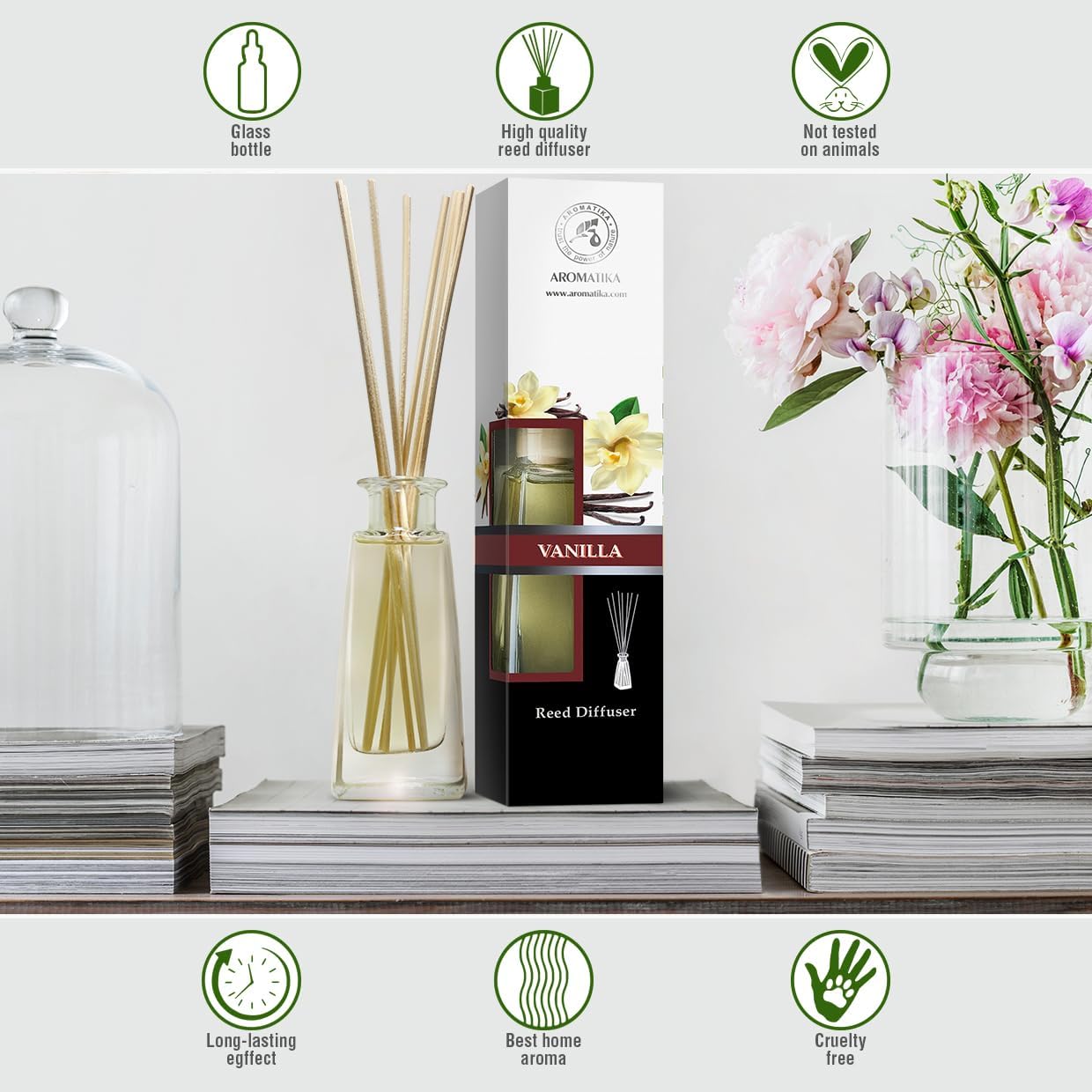 Reed Diffuser with Natural Essential Oil Vanilla 3.4 Fl Oz (100ml) - Scented Reed Diffuser - Gift Set with Bamboo Sticks - Best for Aromatherapy - SPA - Home - Office - Fitness Club
