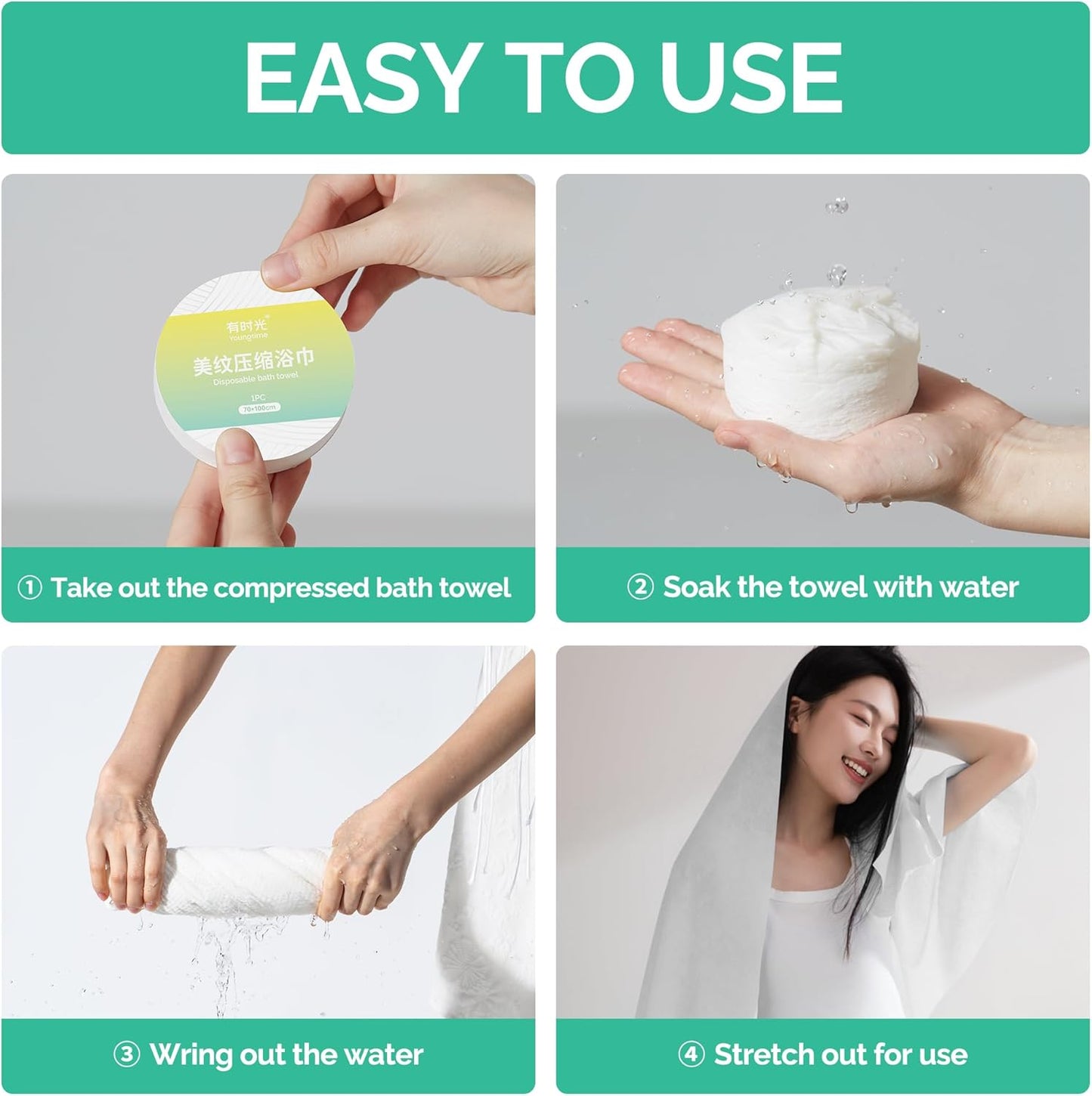 YOUNGTIME Premium Disposable Compressed Bath Towel for Travel,27.5 * 39.4 Large Bath Towel Travel Towel Reusable for Hotel,Disposable Cotton Bath Towels,9 Pack