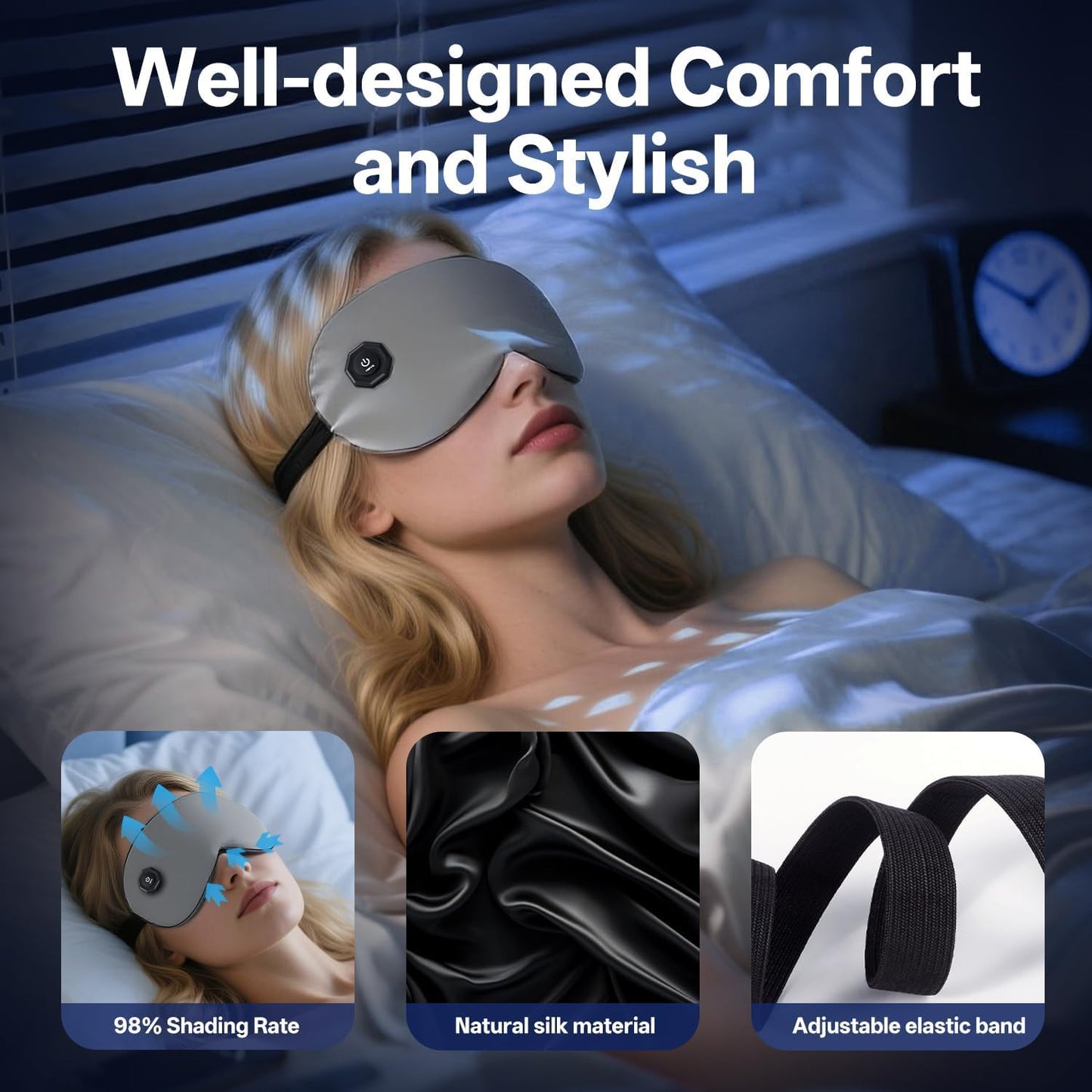 Graphene Heated Eye Mask for Dry Eyes - Rechargeable Wireless Sleep Mask with 3 Heat Levels & Auto-Off, Moist Heat Compress for Stye