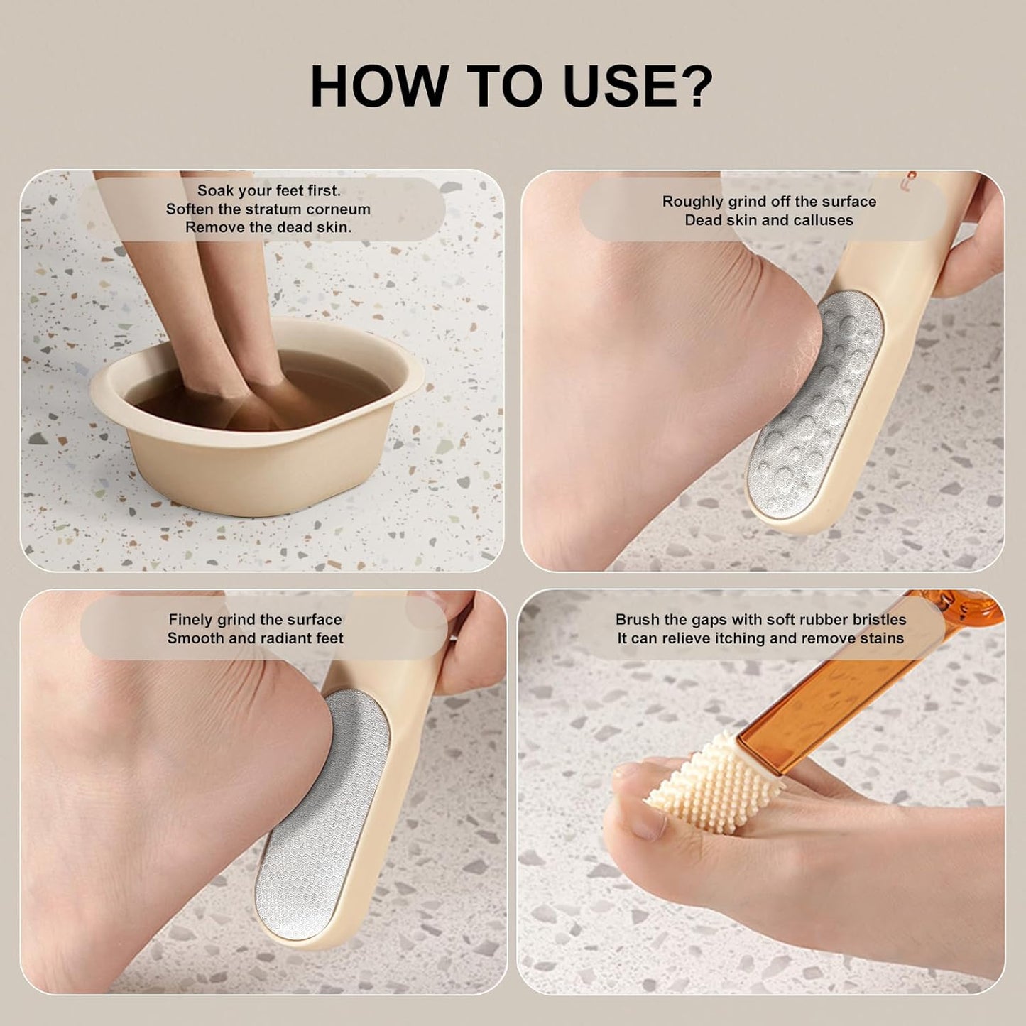 Double-Sided Stainless Steel Foot File, Foot Callus Remover & Foot Scrubber, Professional Pedicure Tool for Dry & Wet Feet, Fast Hard Skin & Dead Skin Remover with Non-Slip Grip, Orange