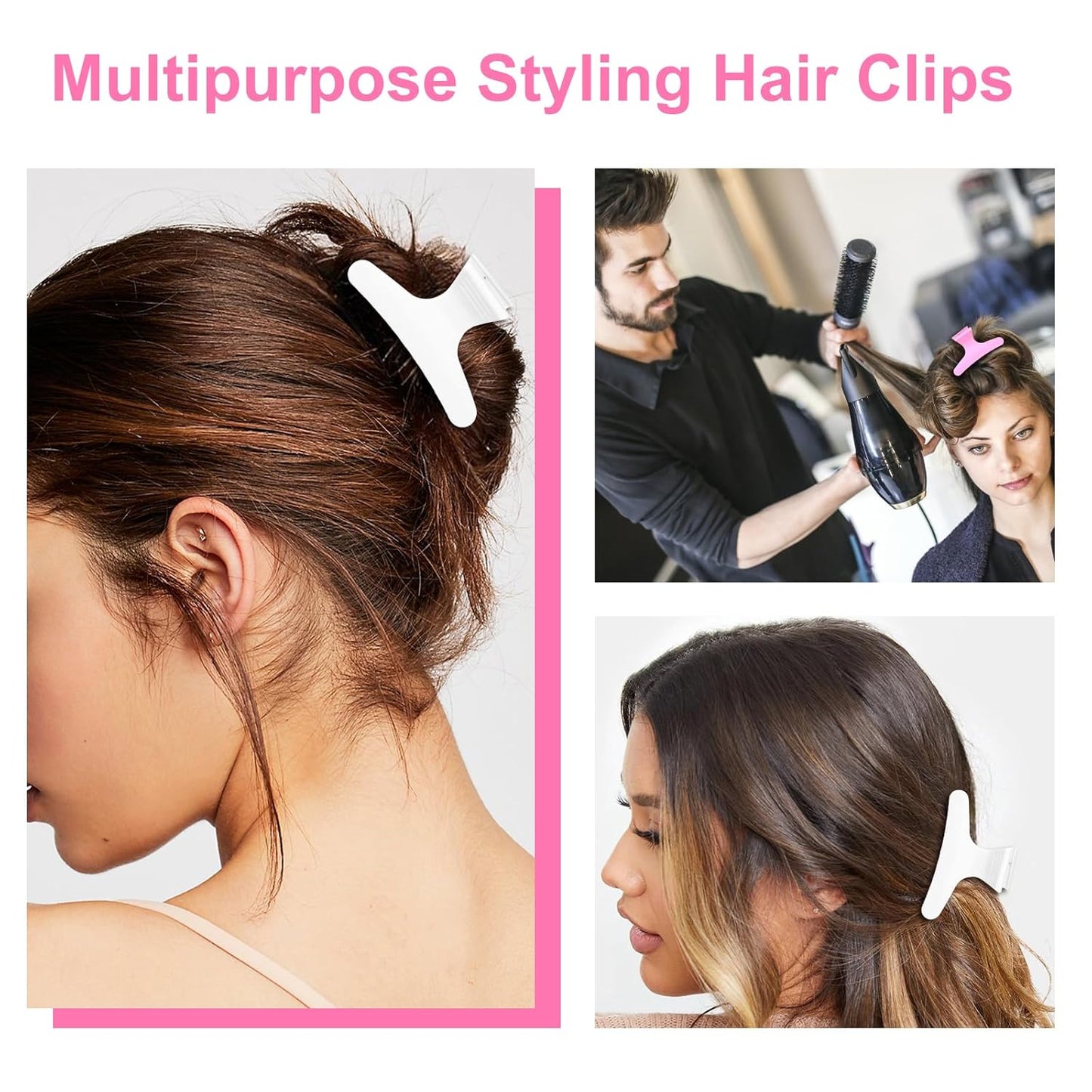 Ondder White Pink Butterfly Hair Claw Clips for Styling and Sectioning - Pro Hair Clamp for Makeup, Cutting, Coloring - Accessories for Women and Girls