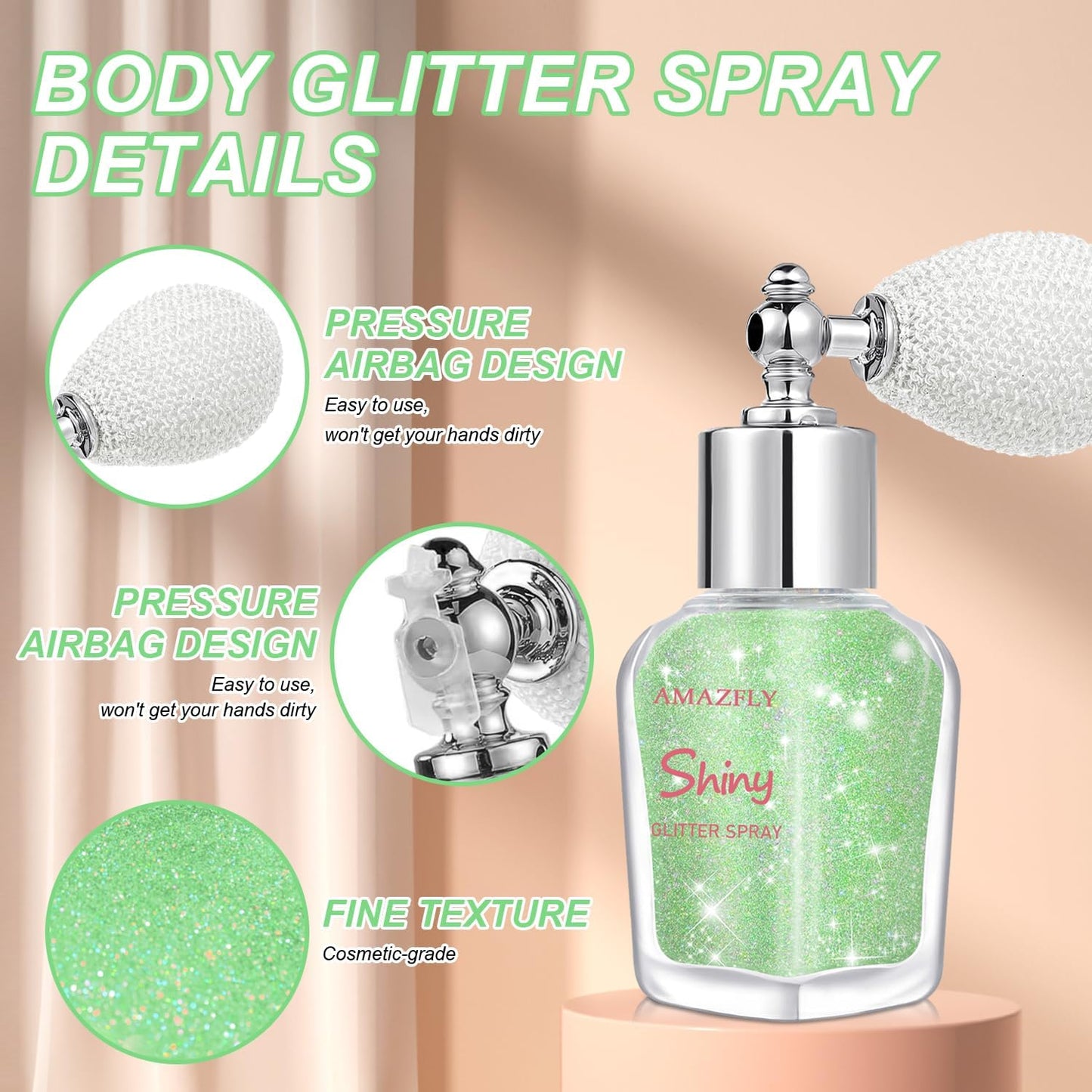 Hair and Body Glitter Spray, Shimmering Powder Sparkle Powder Makeup, Glitter Loose Sparkle Makeup for Body Highlighter,Festival Prom Rave Accessories (Green)