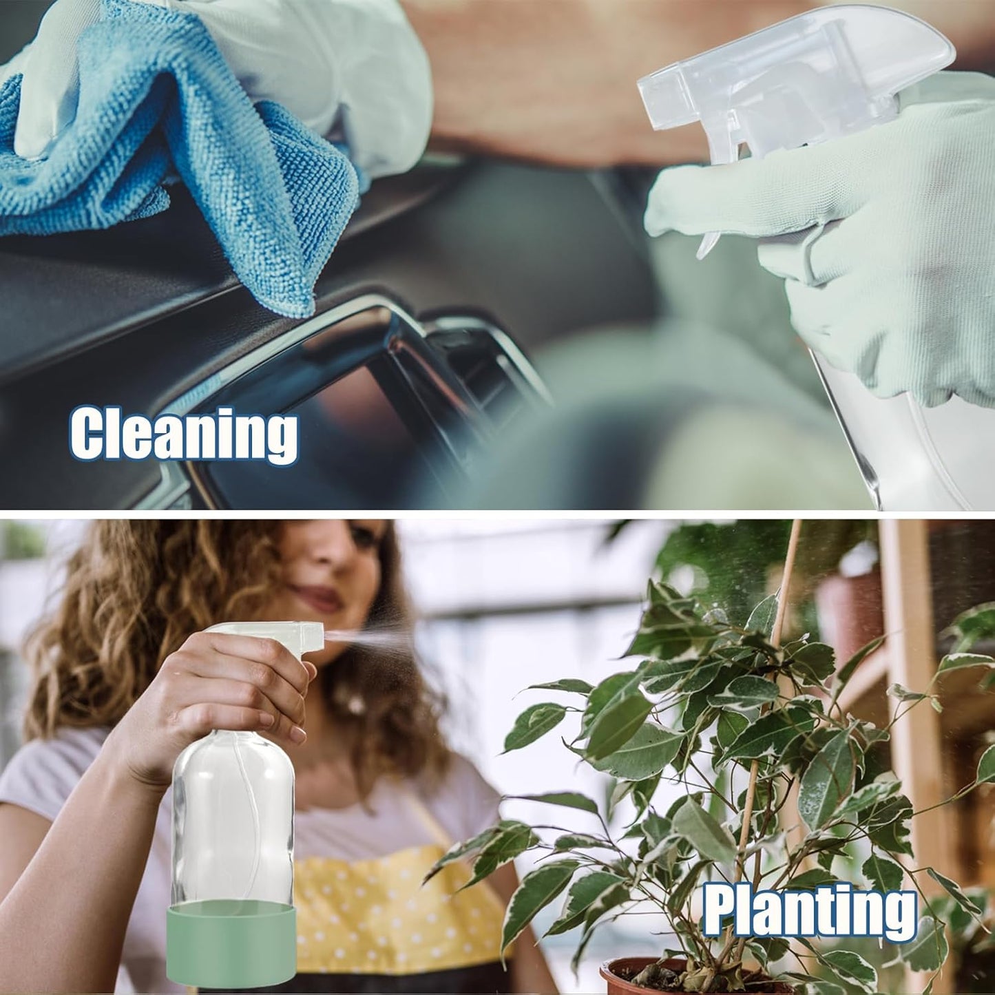 JohnBee Glass Spray Bottles with Silicone Sleeve, 2 Pack16 oz Empty Refillable Containers with Adjustable Spray Nozzles, Spray Bottles for Hair, Cleaning Solutions and Plants Olive Green&Pink