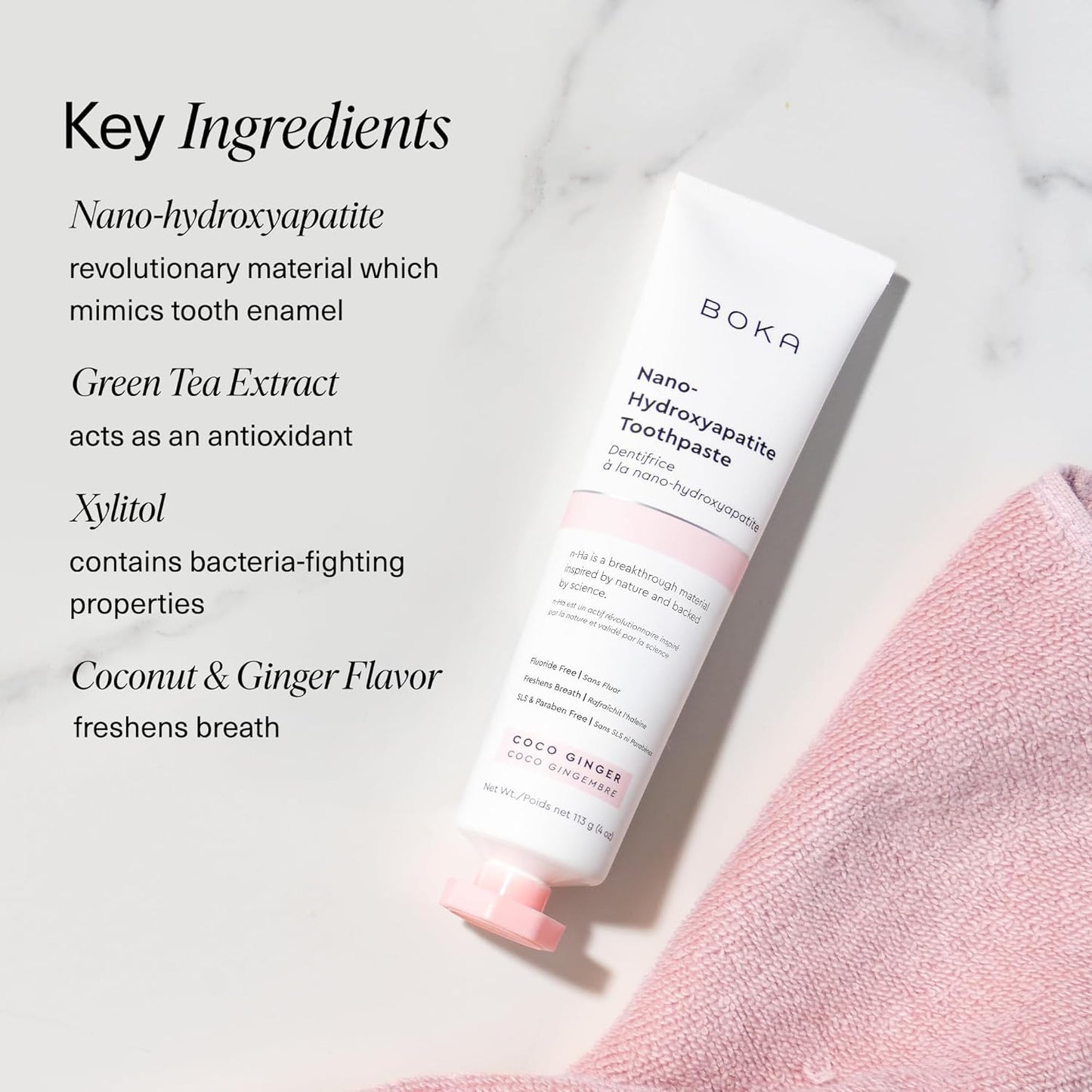 Boka Fluoride Free Toothpaste, Nano Hydroxyapatite Toothpaste, Appropriate for Sensitive Teeth - for Adult, Kids Oral Care - Coco Ginger Flavor, 4 Fl Oz 1Pk US Manufactured