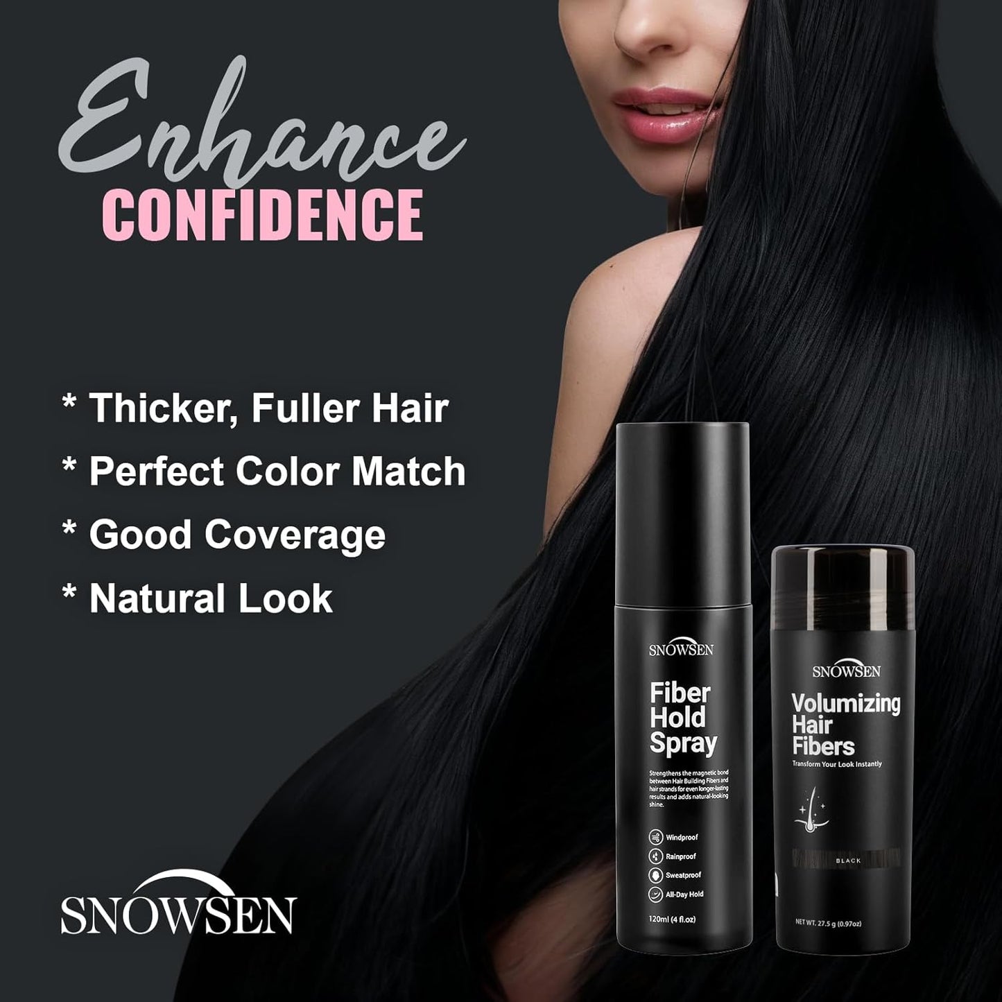 Hair Building Fibers for Thinning Hair, Black, 27.5g, Professional 5-in-1 Hair & Beard Styling Set with Applicator Pump, Hair Fibers Barber Enhancement Spray for Men & Women